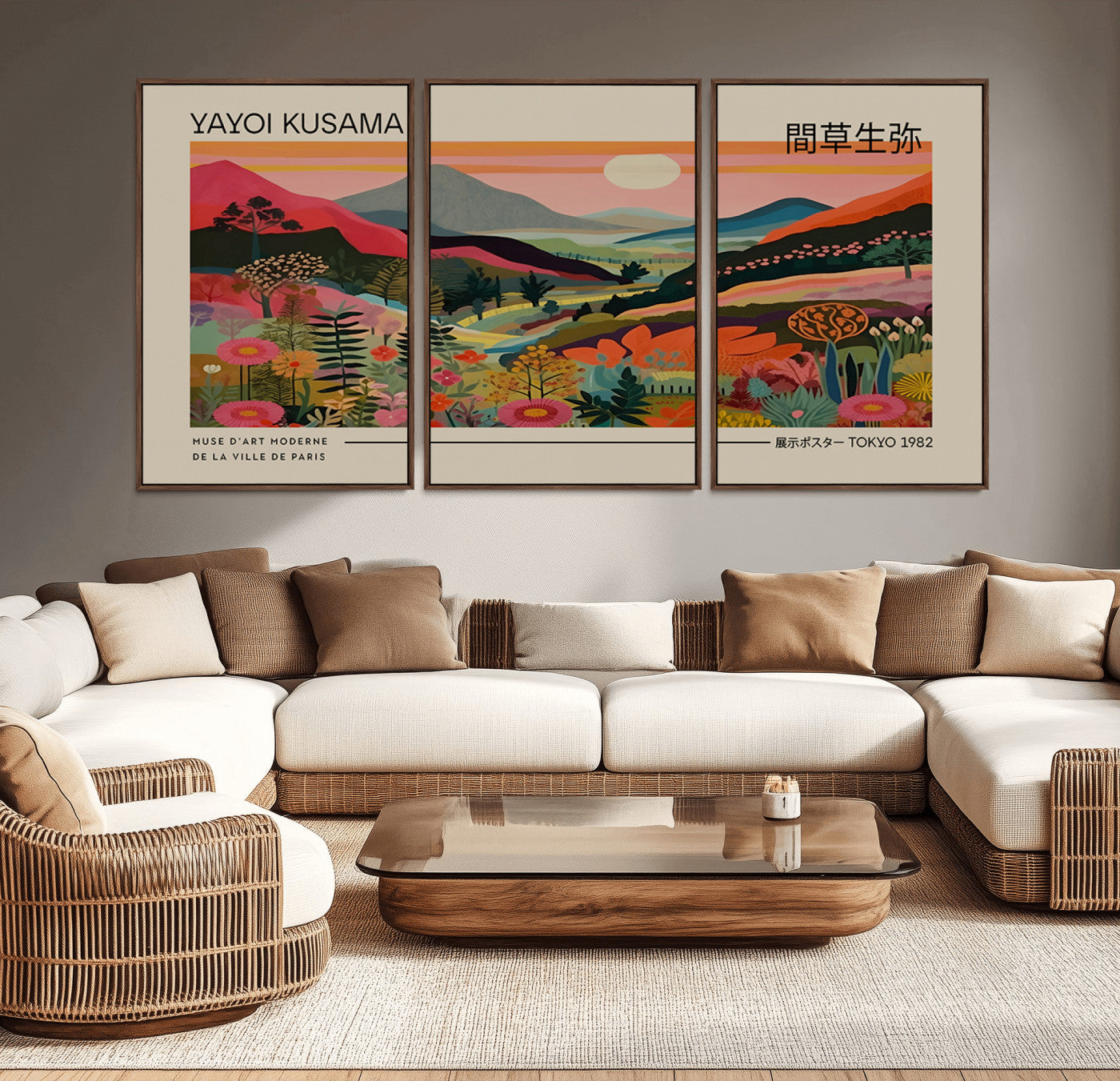 11347-MGV-CV-36X24-Floral Mountain Landscape Wall Art – Panoramic Nature Canvas Print, Colorful Botanical Field Artwork for Living Room, Bedroom,