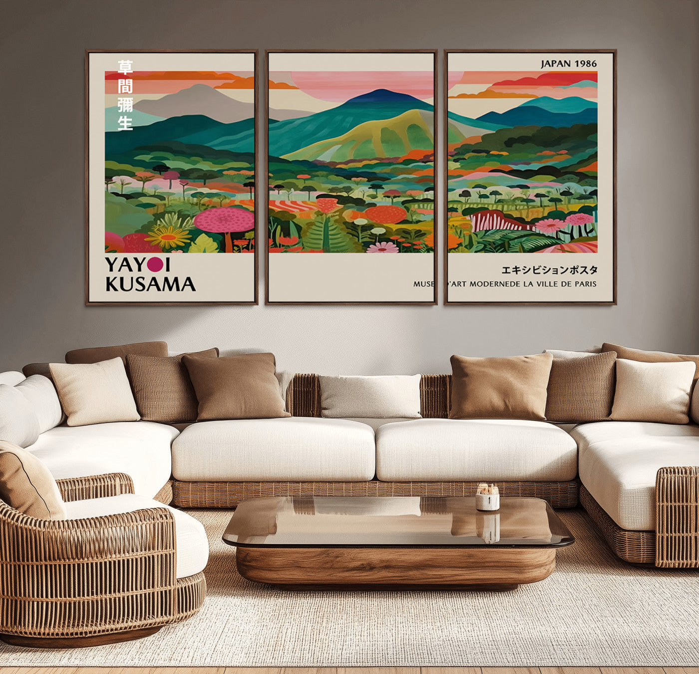 54215-MGV-CV-36X24-Yayoi Kusama Wall Art – Panoramic Japanese Landscape Canvas Print, Modern Abstract Nature Decor for Office, Bedroom or Living Room