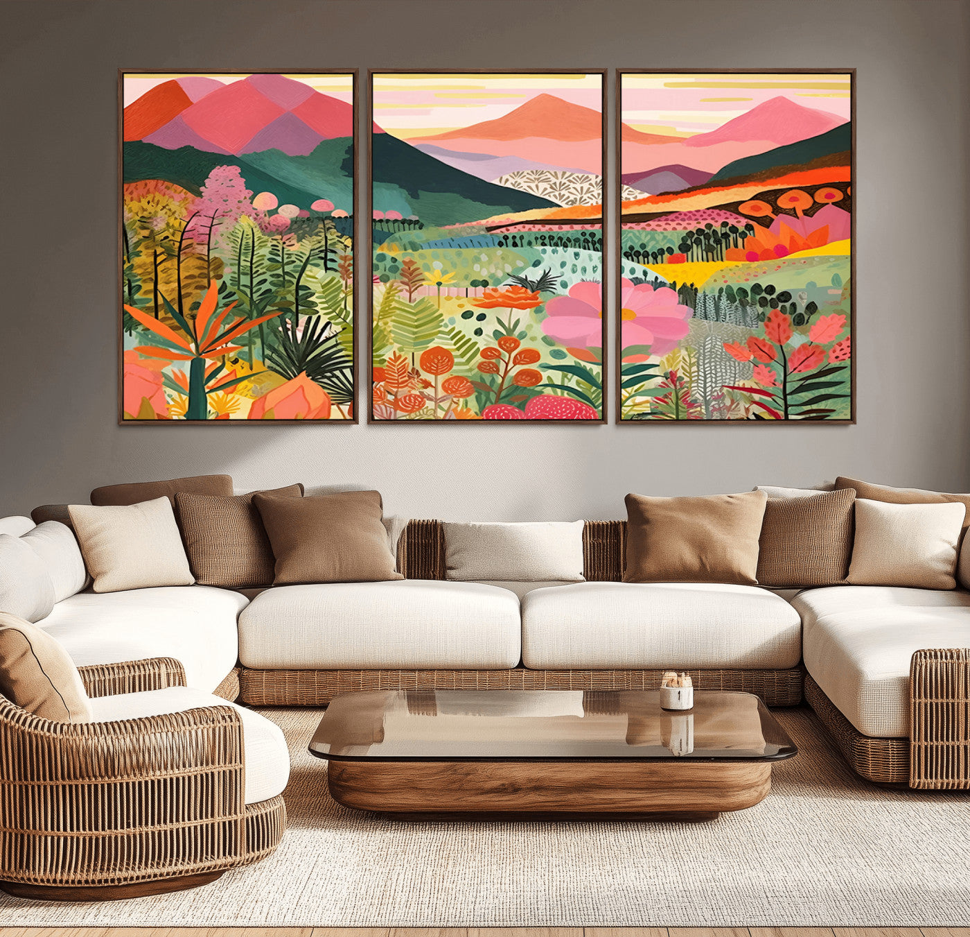 93460-MGV-CV-36X24-Blooming Valley Wall Art – Panoramic Colorful Mountain Landscape Canvas Print, Modern Floral Decor for Office, Bedroom or Living