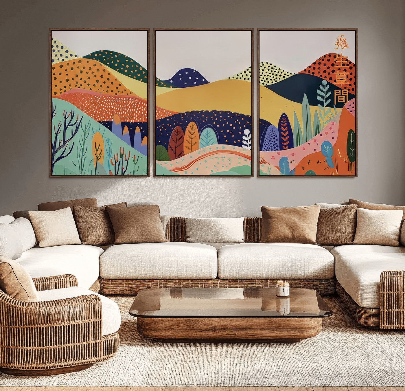 47340-MGV-CV-36X24-Abstract Mountain Landscape Wall Art – Colorful Geometric Hills Canvas Print, Modern Pastel Nature Artwork for Living Room,