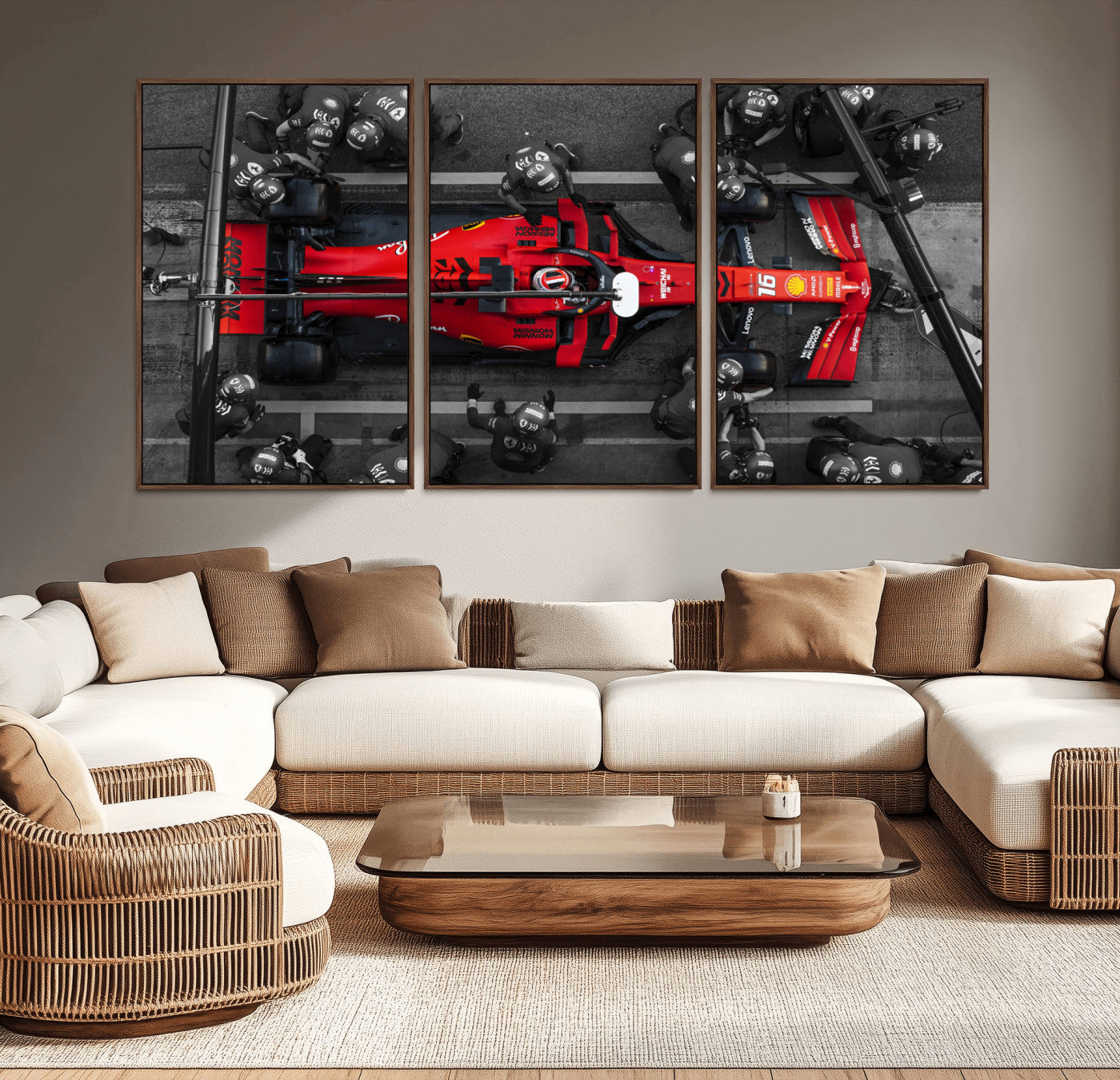 99356-MGV-CV-36X24-Ferrari Pit Stop Wall Art – Formula 1 Racing Car Canvas Print, Red Speed Machine Motorsport Decor for Office, Garage, Man Cave or