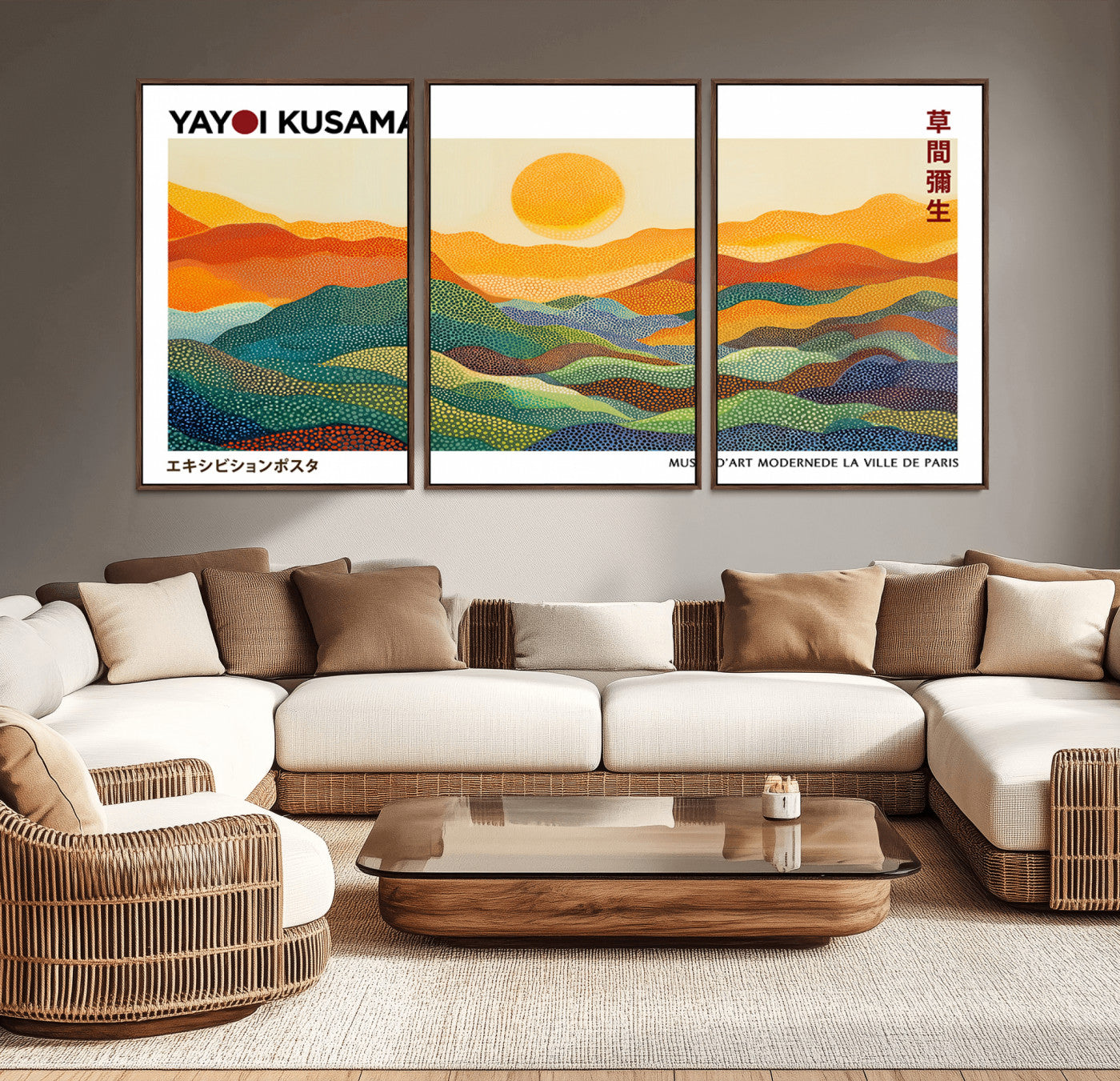 28881-MGV-CV-36X24-Kusama Inspired Wall Art – Vibrant Sunset Abstract Landscape Canvas Print, Modern Colorful Horizon Artwork for Living Room or