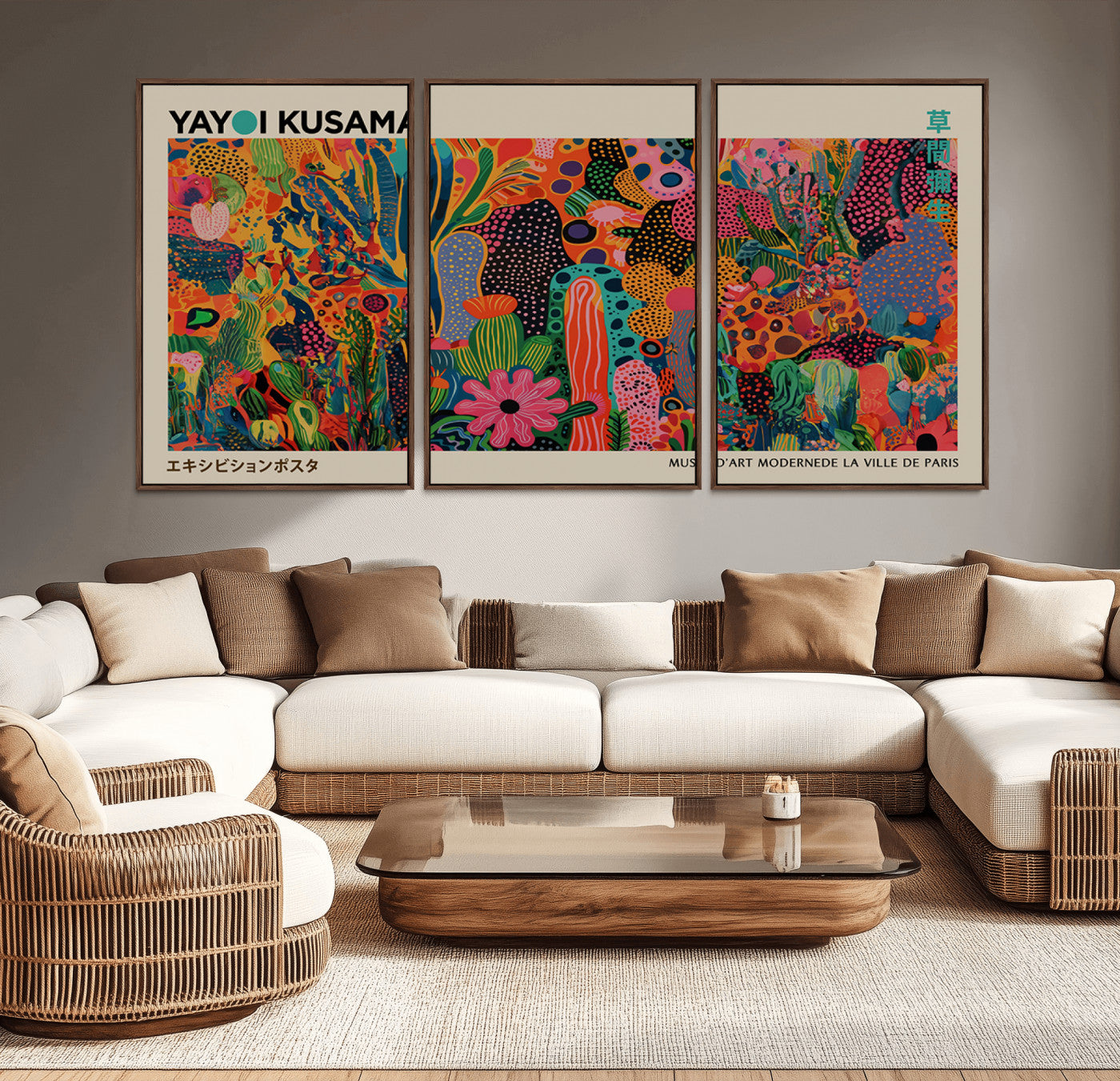 14229-MGV-CV-36X24-Kusama Inspired Wall Art – Colorful Abstract Floral Jungle Canvas Print, Bold Botanical Pop Art Decor for Living Room, Bedroom, or