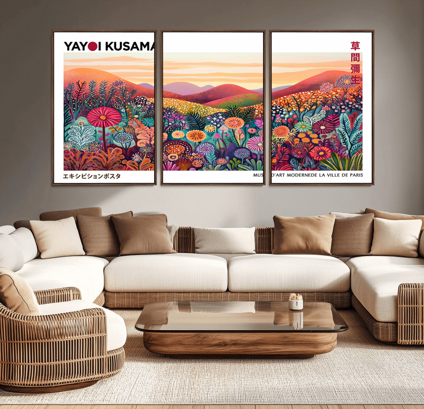 84030-MGV-CV-36X24-Floral Hillside Wall Art – Vibrant Kusama Inspired Canvas Print, Colorful Garden Landscape Painting for Living Room, Bedroom, or