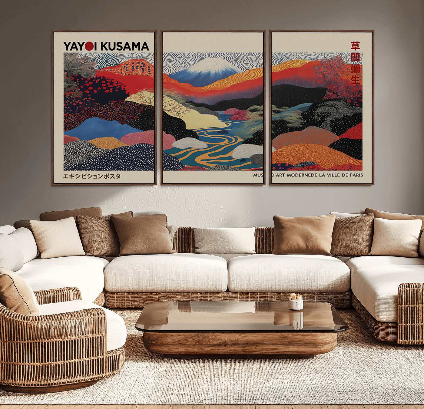 86784-MGV-CV-36X24-Mount Fuji Wall Art – Panoramic Japanese Abstract Landscape Canvas Print, Bold Color Mountain River Decor for Living Room, Office