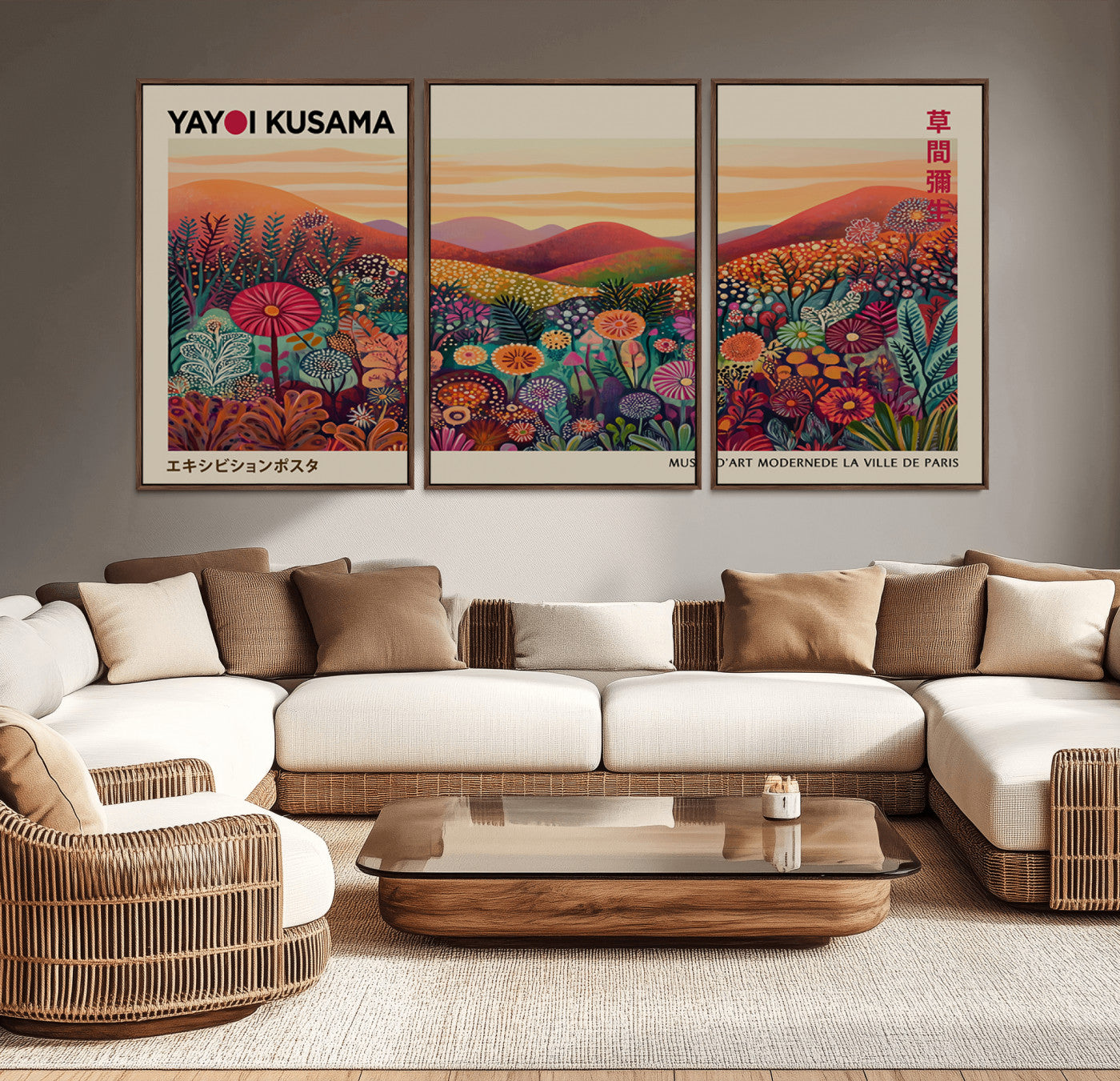 66096-MGV-CV-36X24-Yayoi Kusama Wall Art – Sunset Floral Landscape Canvas Print, Vibrant Flower Garden Panorama for Living Room, Bedroom or Office