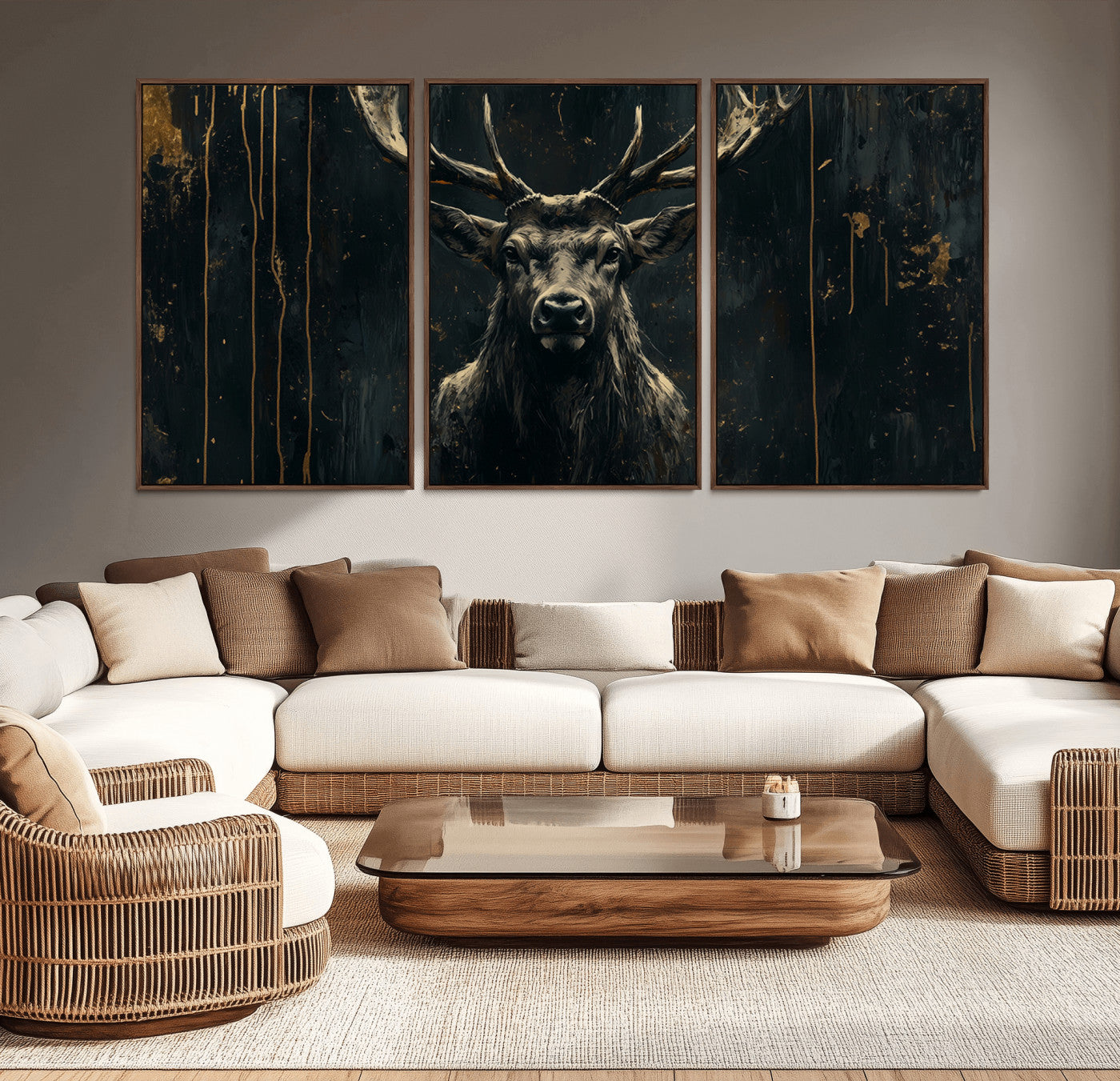 12613-MGV-CV-36X24-Rustic Deer Wall Art – Majestic Stag Canvas Print with Antlers, Wildlife Nature Decor for Cabin, Lodge, Living Room or Rustic