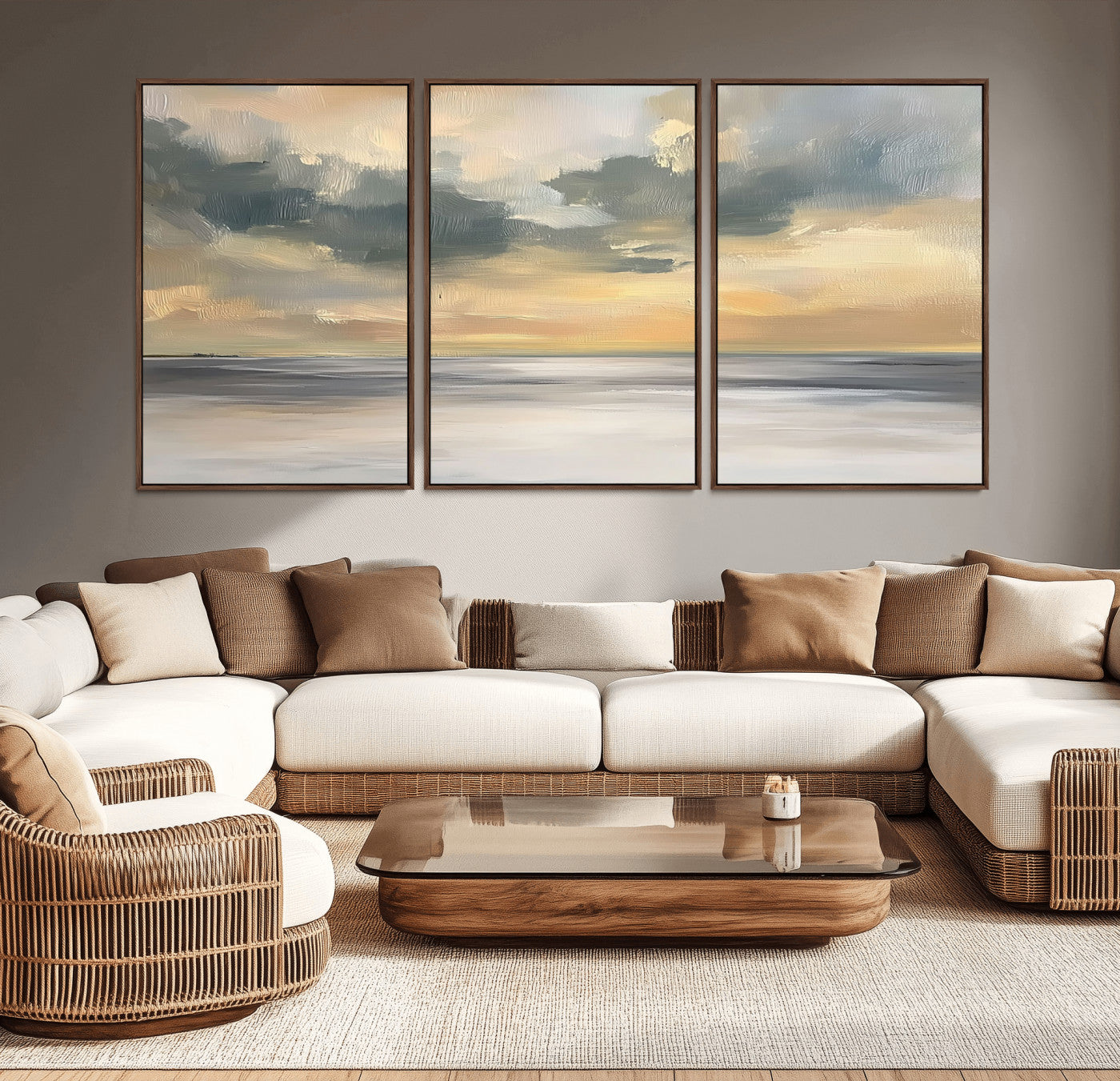 45544-MGV-CV-36X24-Ocean Sunset Wall Art – Serene Seascape Canvas Print with Golden Sky and Calm Water, Coastal Beach Artwork for Living Room,