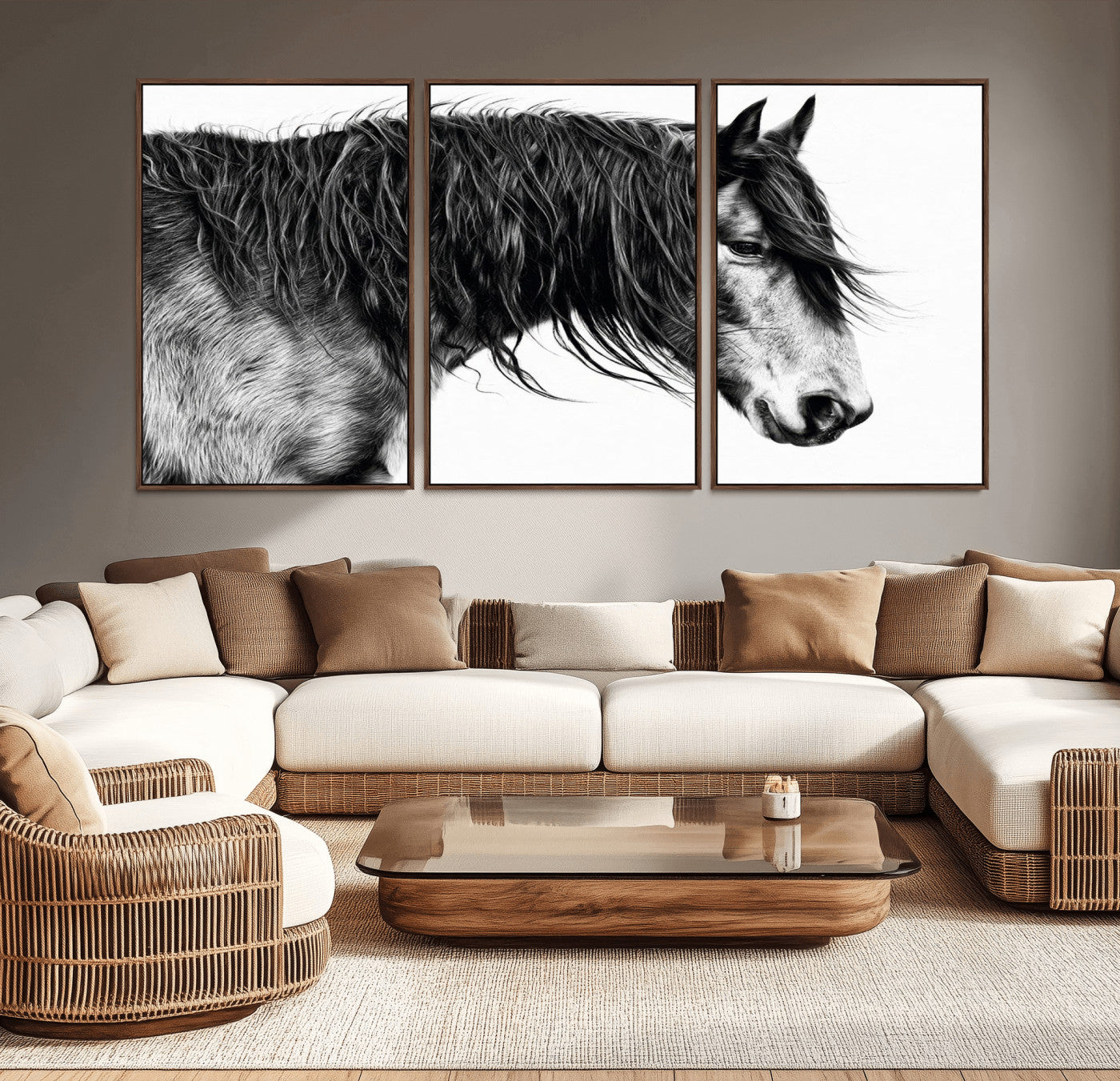 57694-MGV-CV-36X24-Horse Portrait Wall Art – Black and White Canvas Print with Detailed Stallion Profile, Rustic Farmhouse Equestrian Artwork for
