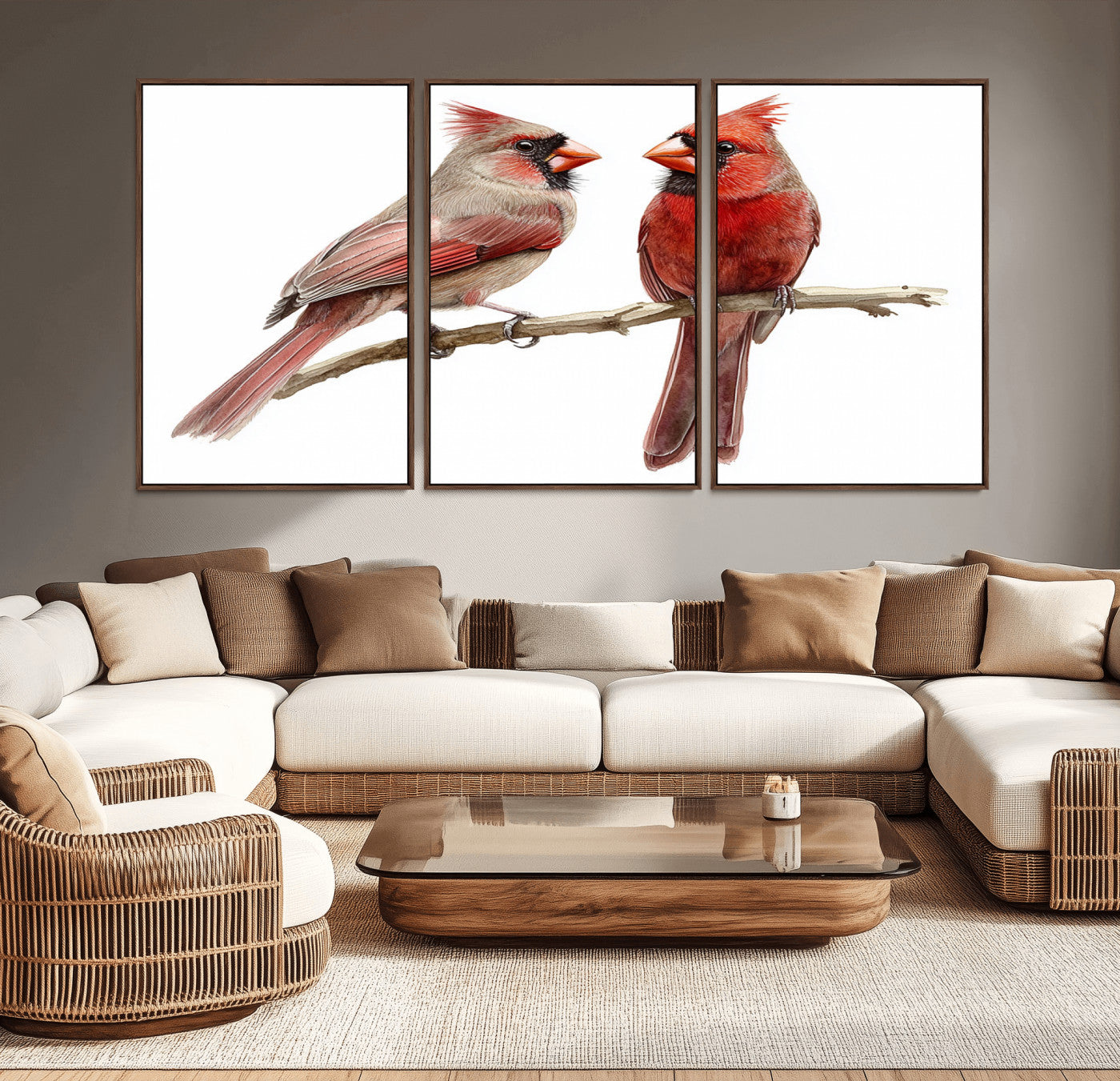 72606-MGV-CV-36X24-Cardinal Bird Wall Art – Colorful Male and Female Cardinal Canvas Print, Nature Wildlife Artwork for Living Room, Bedroom, Office