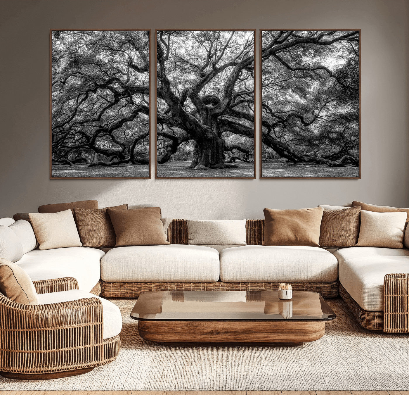 132944706-MGV-CV-36X24-Ancient Tree Wall Art – Black and White Photography Canvas Print Featuring Majestic Twisting Branches, Rustic Nature Artwork for
