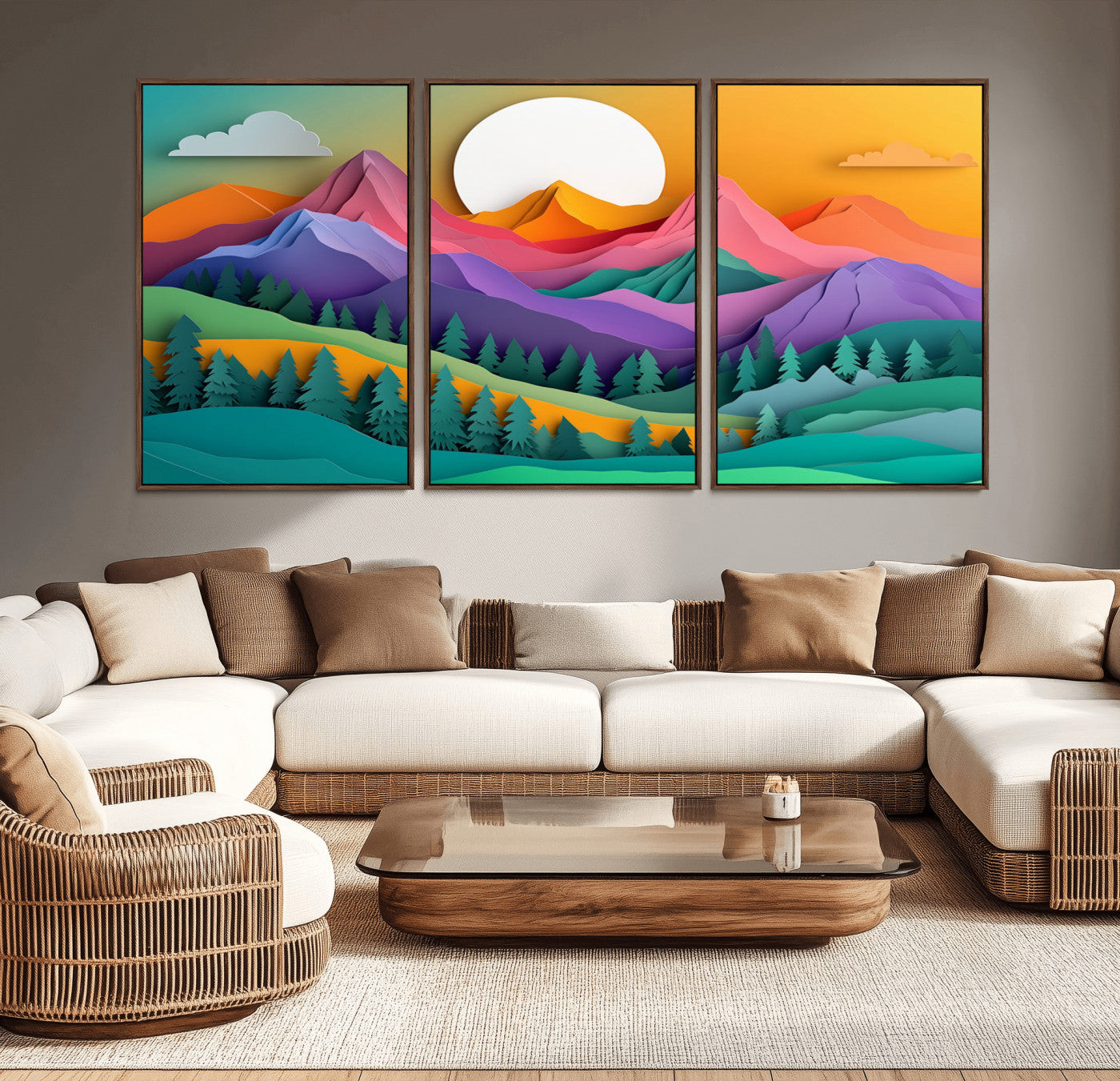 96175-MGV-CV-36X24-Colorful Mountains Wall Art Canvas Print, Framed Layered Hills Art Picture Print, Sunset Mountain Perfect Vibrant Modern Decor