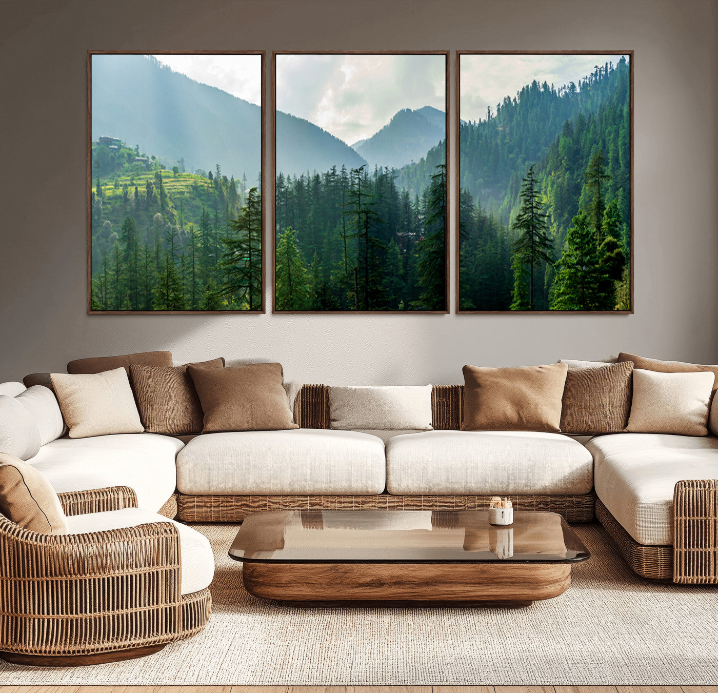 83417191-MGV-CV-36X24-Misty Mountain Forest Wall Art – Pine Tree Landscape Canvas Print, Nature Photography Panorama, Tranquil Green Forest Décor for