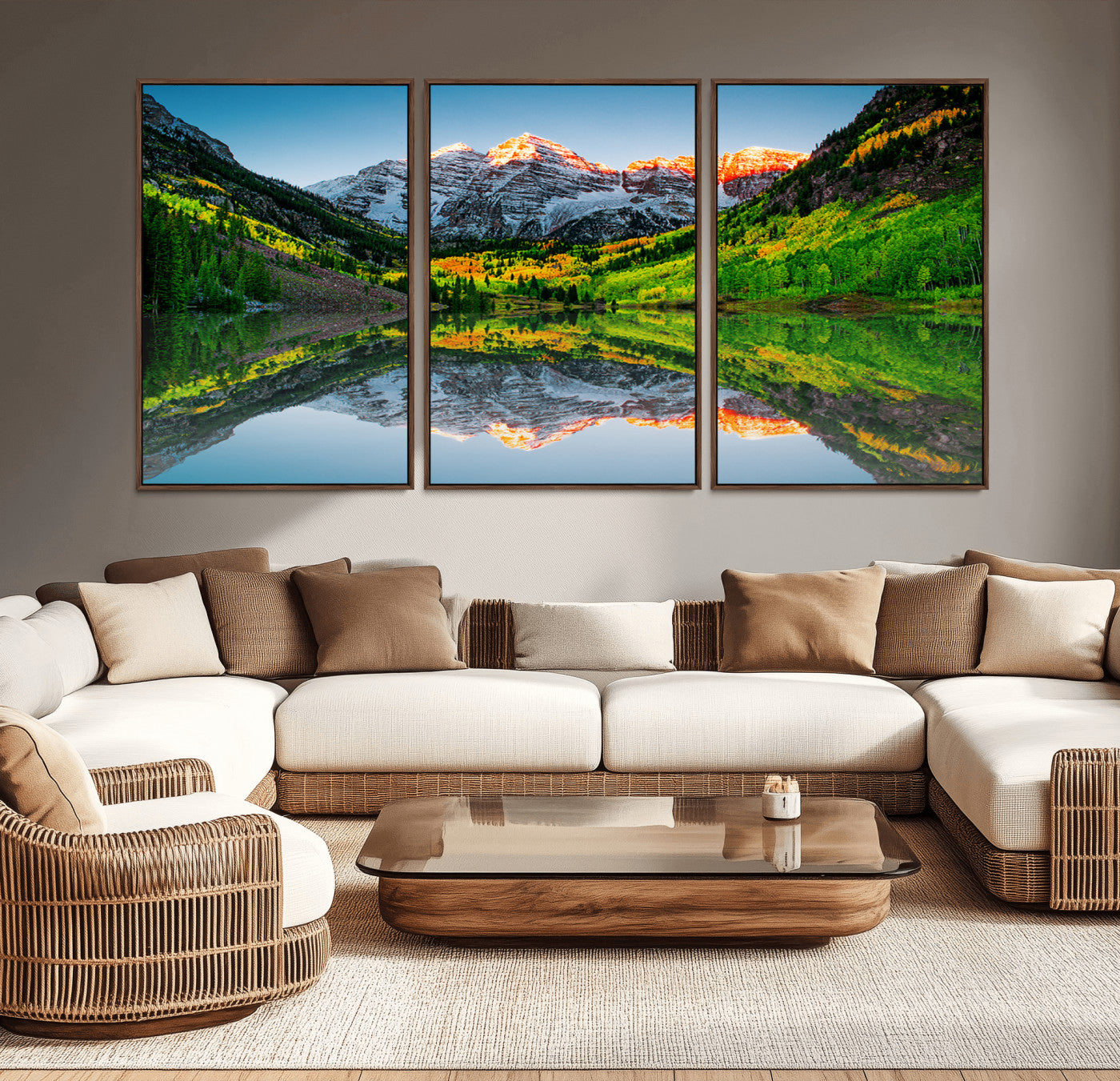 17996974-MGV-CV-36X24-Maroon Bells Reflection Wall Art – Scenic Colorado Mountain Landscape Canvas Print, Sunrise Nature Photography for Living Room,