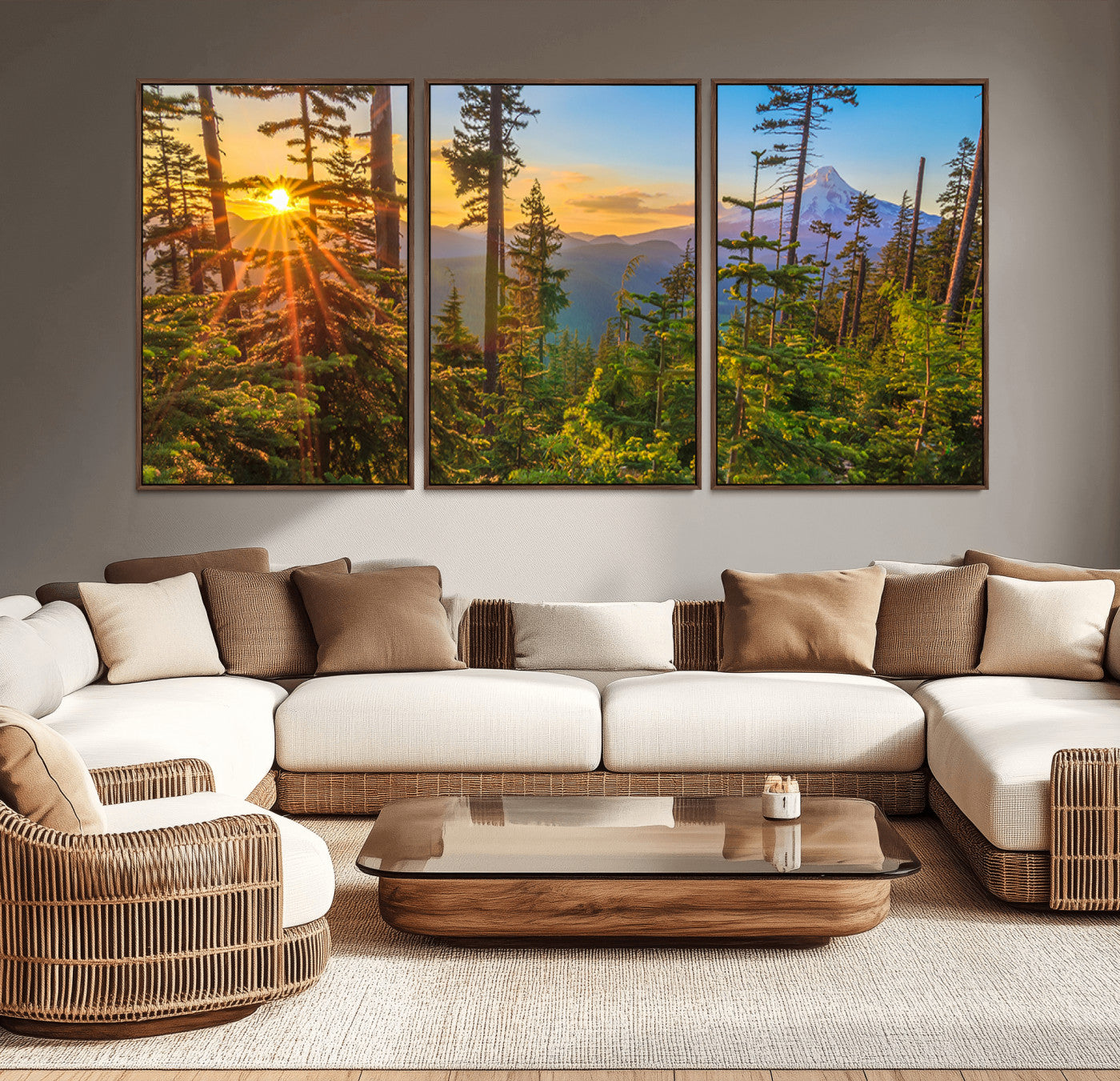 83544043-MGV-CV-36X24-Forest Sunset Wall Art Canvas Print, Framed Sunset Trees Art Picture Print, Green Pines Perfect Rustic Nature Decor Artwork