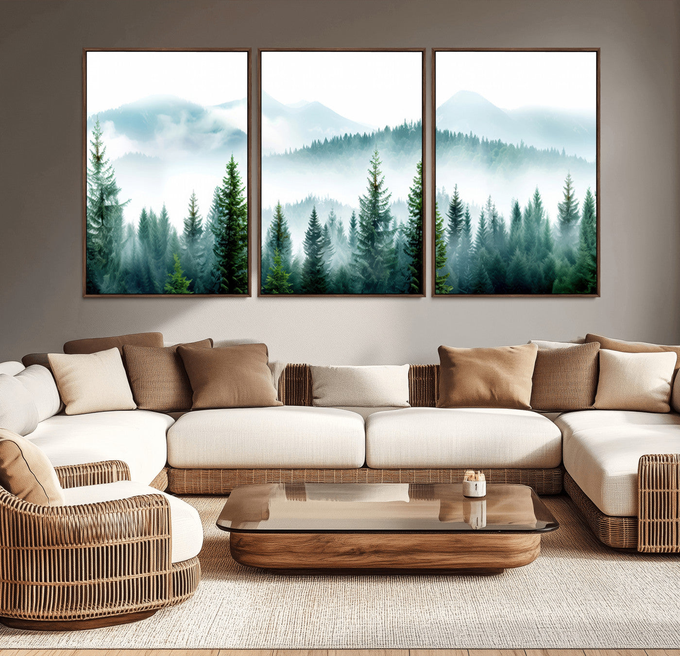 16716676-MGV-CV-36X24-Pine Forest Wall Art Canvas Print, Framed Misty Mountains Art Picture Print, Foggy Trees Perfect Moody Forest Decor Artwork