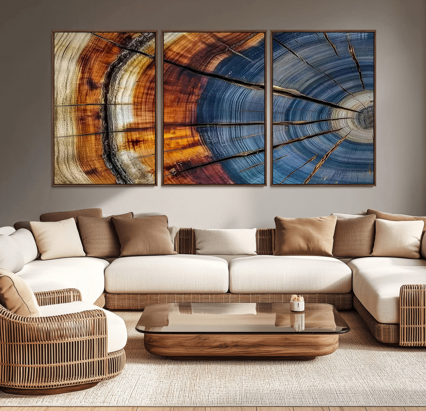 96890915-MGV-CV-36X24-Abstract Tree Ring Wall Art – Rustic Nature Canvas Print with Wood Grain Texture, Modern Earth Tone Artwork for Office, Living