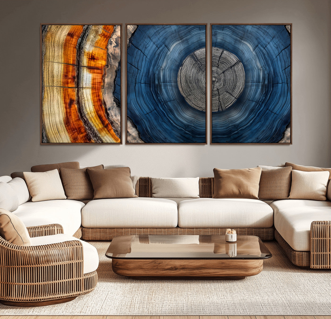 84489410-MGV-CV-36X24-Framed Abstract Tree Ring Wall Art Print, Natural Rustic Wood Texture Canvas Print, Wood Tree Stump Farmhouse, Log Cabin Wooden