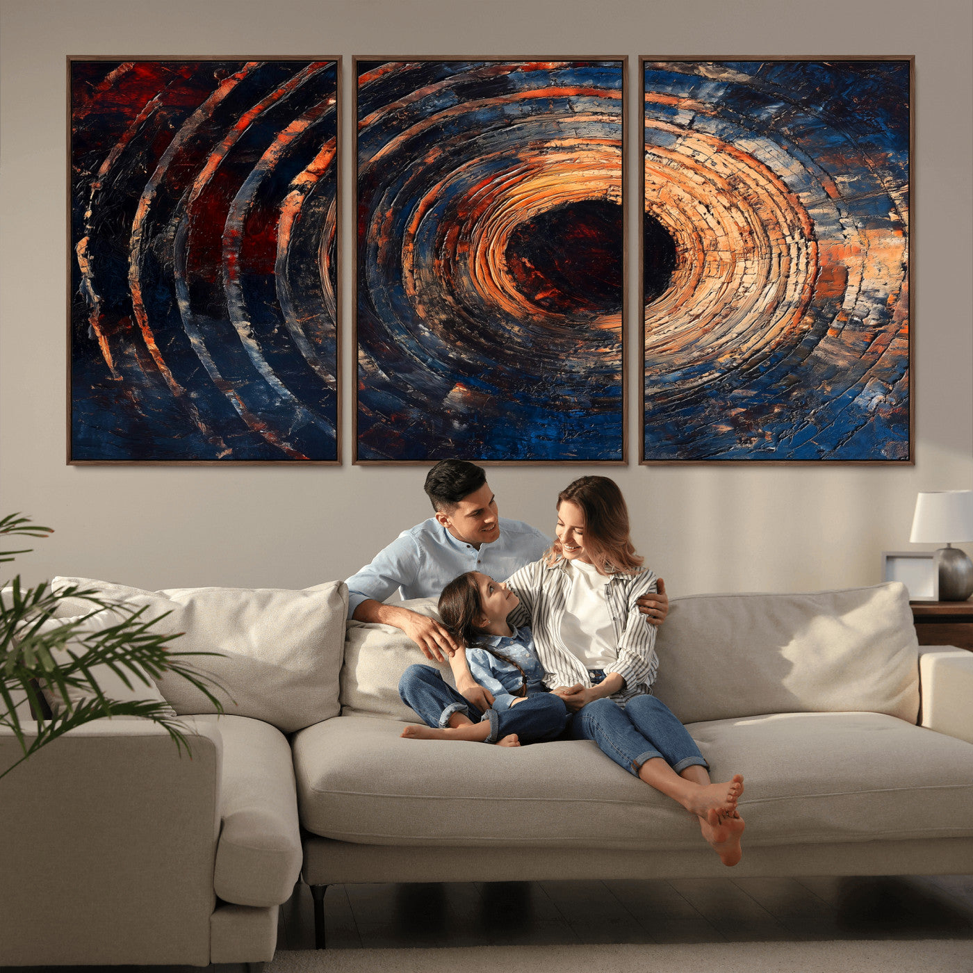 10017879-MGV-FC-60X30-3P_Walnut-Wood Tree Ring Wall Art Canvas Print, Framed Natural Wood Art Picture Print, Rustic Tree Slice Perfect Rustic Decor Artwork