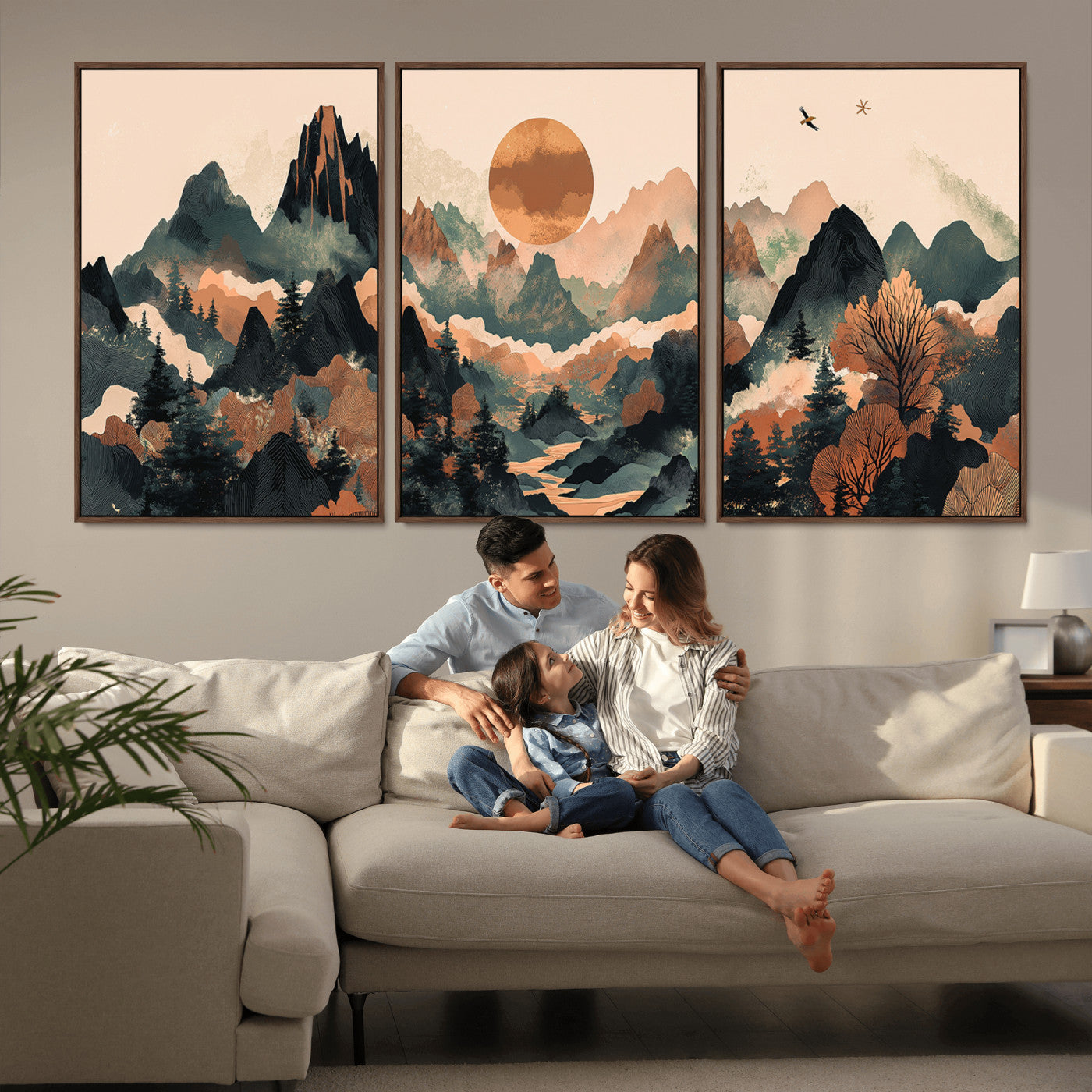 46509506-MGV-FC-60X30-3P_Walnut-Mountain Wall Art – Sunset Canvas Print, Nature Inspired Artwork, Scenic Wall Decor for Living Room, Bedroom, Office