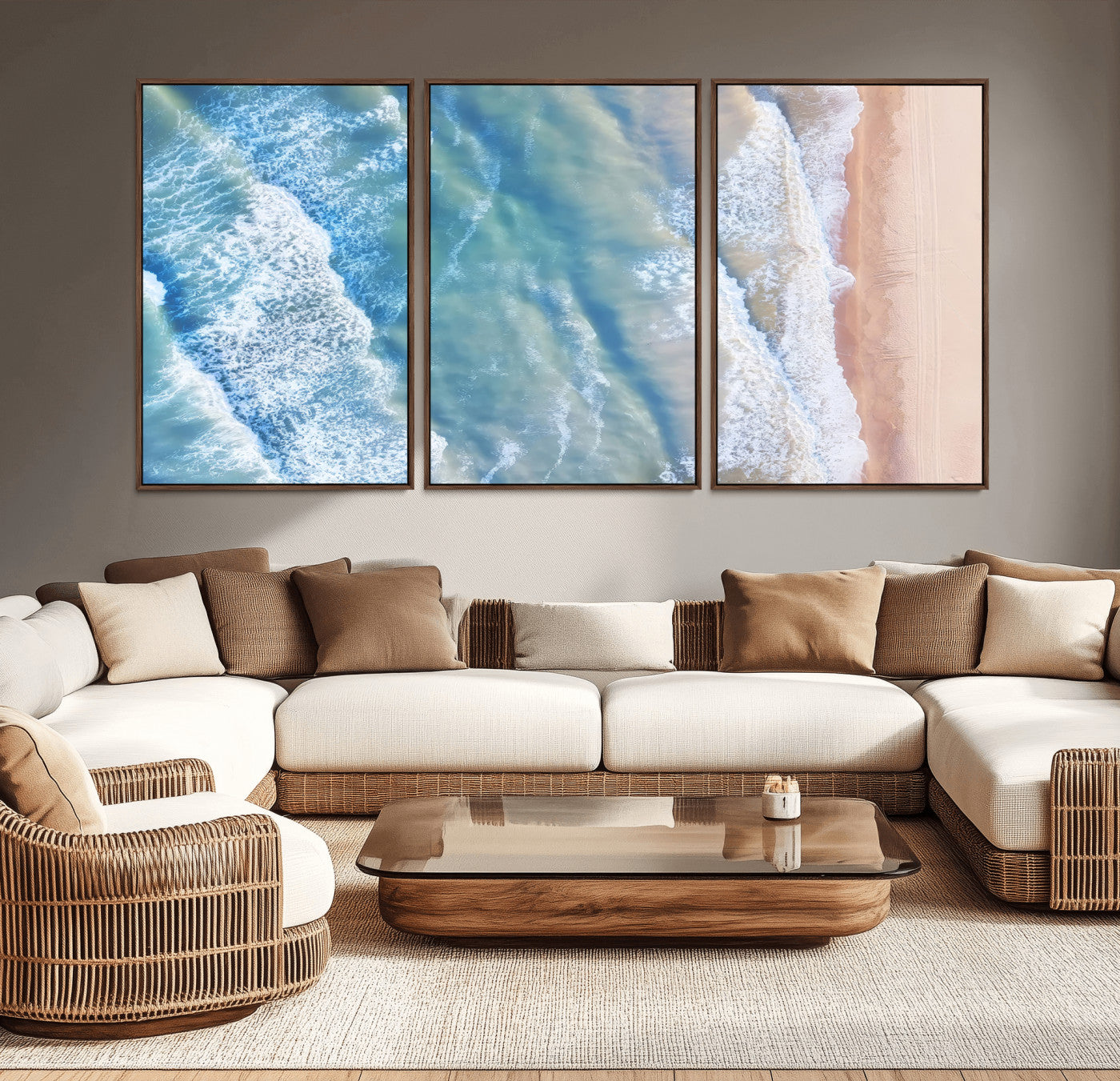 17641845-MGV-CV-36X24-Aerial Ocean Wall Art Canvas Print, Framed Blue Waves Art Picture Print, Sandy Shoreline Perfect Modern Coastal Decor Artwork