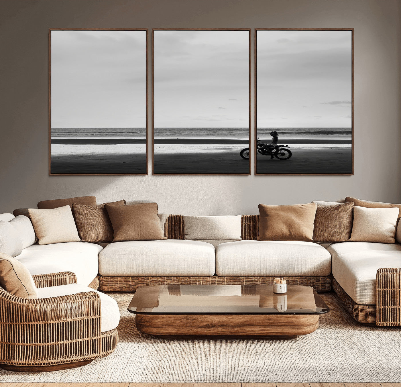 84739358-MGV-CV-36X24-Motorcycle Beach Wall Art Canvas Print, Framed Vintage Motorcycle Art Picture Print, Biker Silhouette Perfect Minimalist Adventure