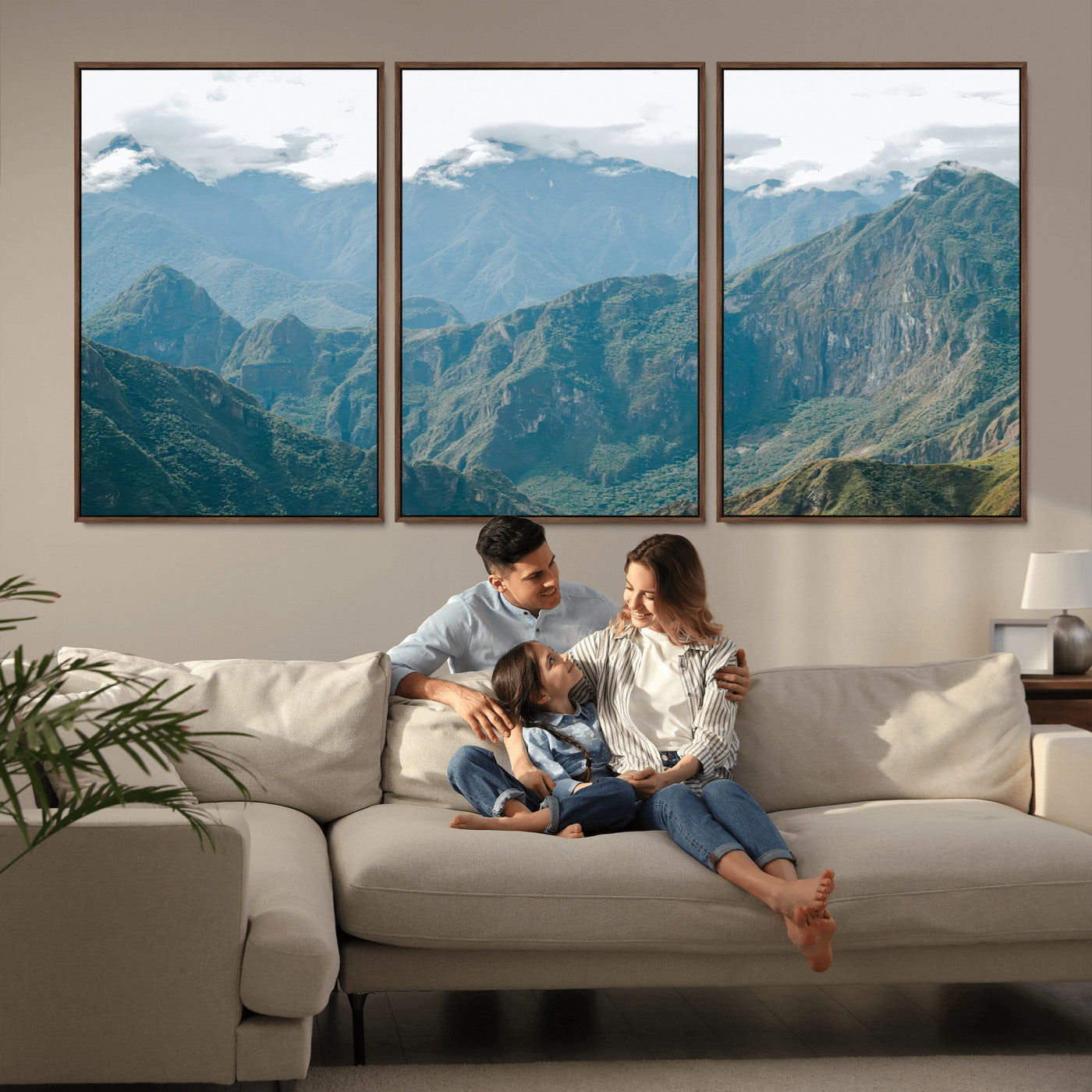 79393816-MGV-FC-60X30-3P_Walnut-Misty Mountain Wall Art Canvas Print, Framed Cloudy Andean Art Picture Print, Rugged Mountain Perfect Rustic Nature Decor Artwork