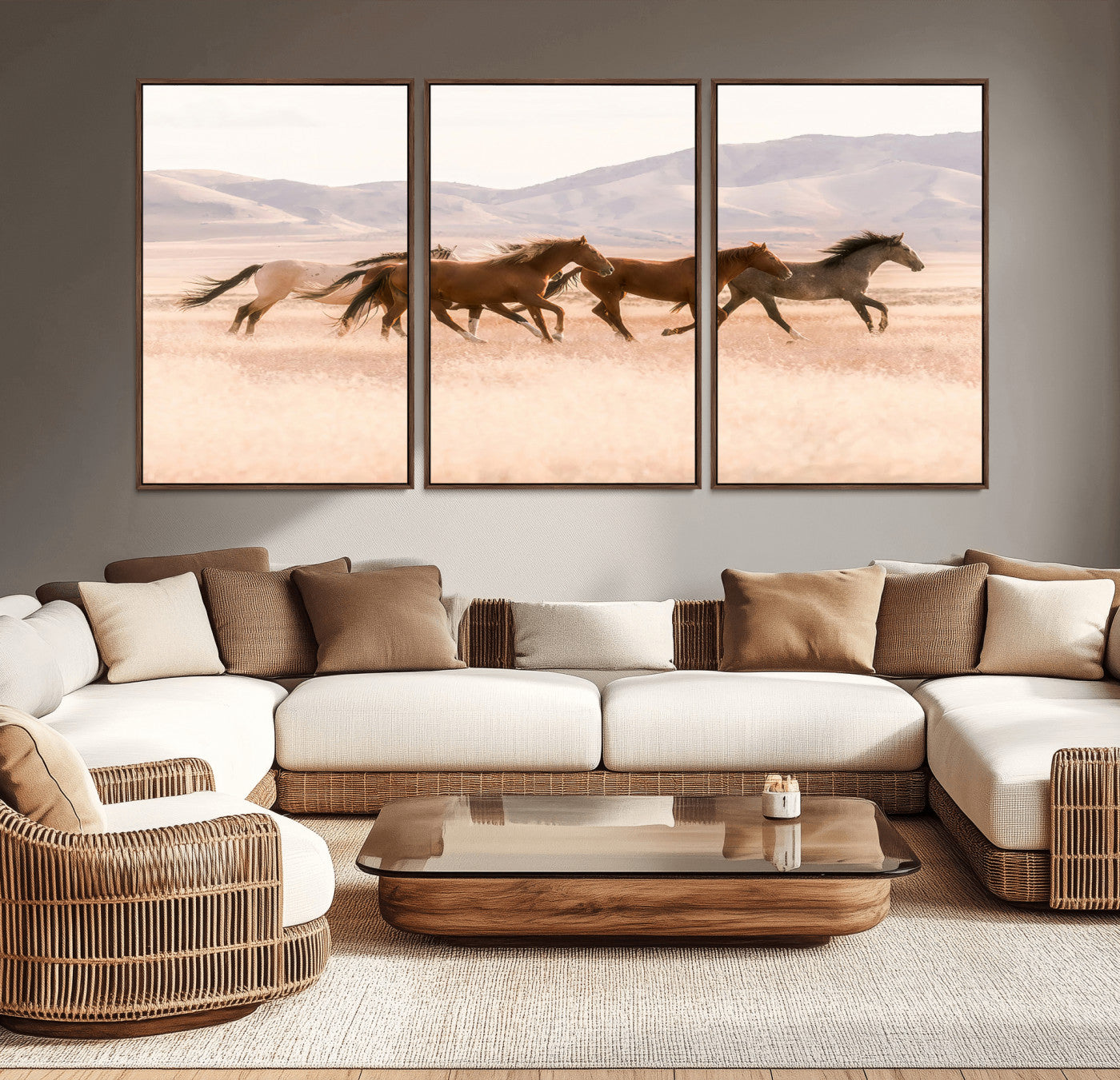 83644685-MGV-CV-36X24-Wild Horse Art Wall Art Canvas Print, Framed Rustic Western Art Picture Print, Desert Horse Scene Perfect Rustic Western Decor