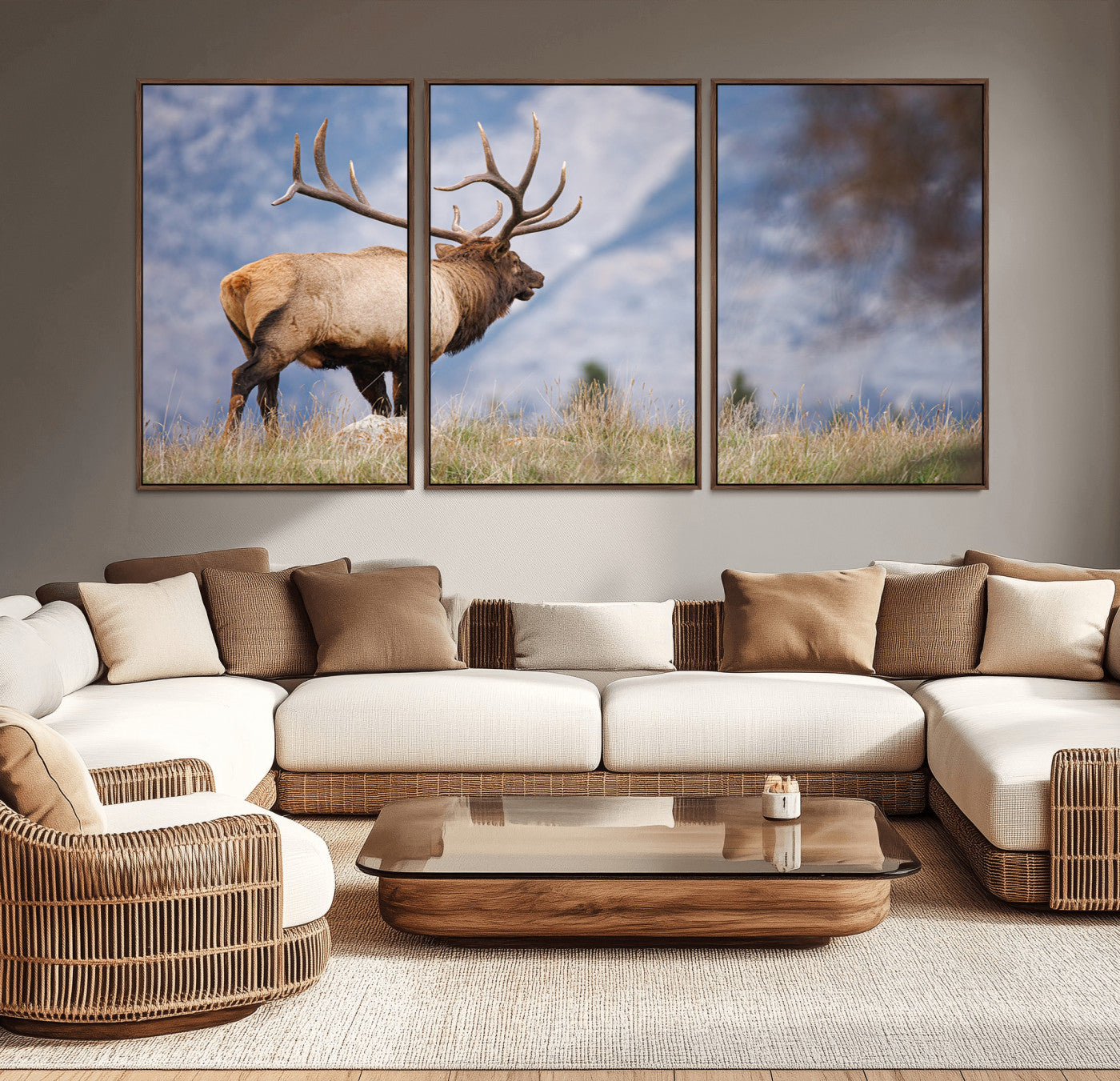 26365841-MGV-CV-36X24-Mountain Elk Art Wall Art Canvas Print, Framed Rustic Wildlife Print Art Picture Print, Lodge Style Decor Perfect Rustic Lodge