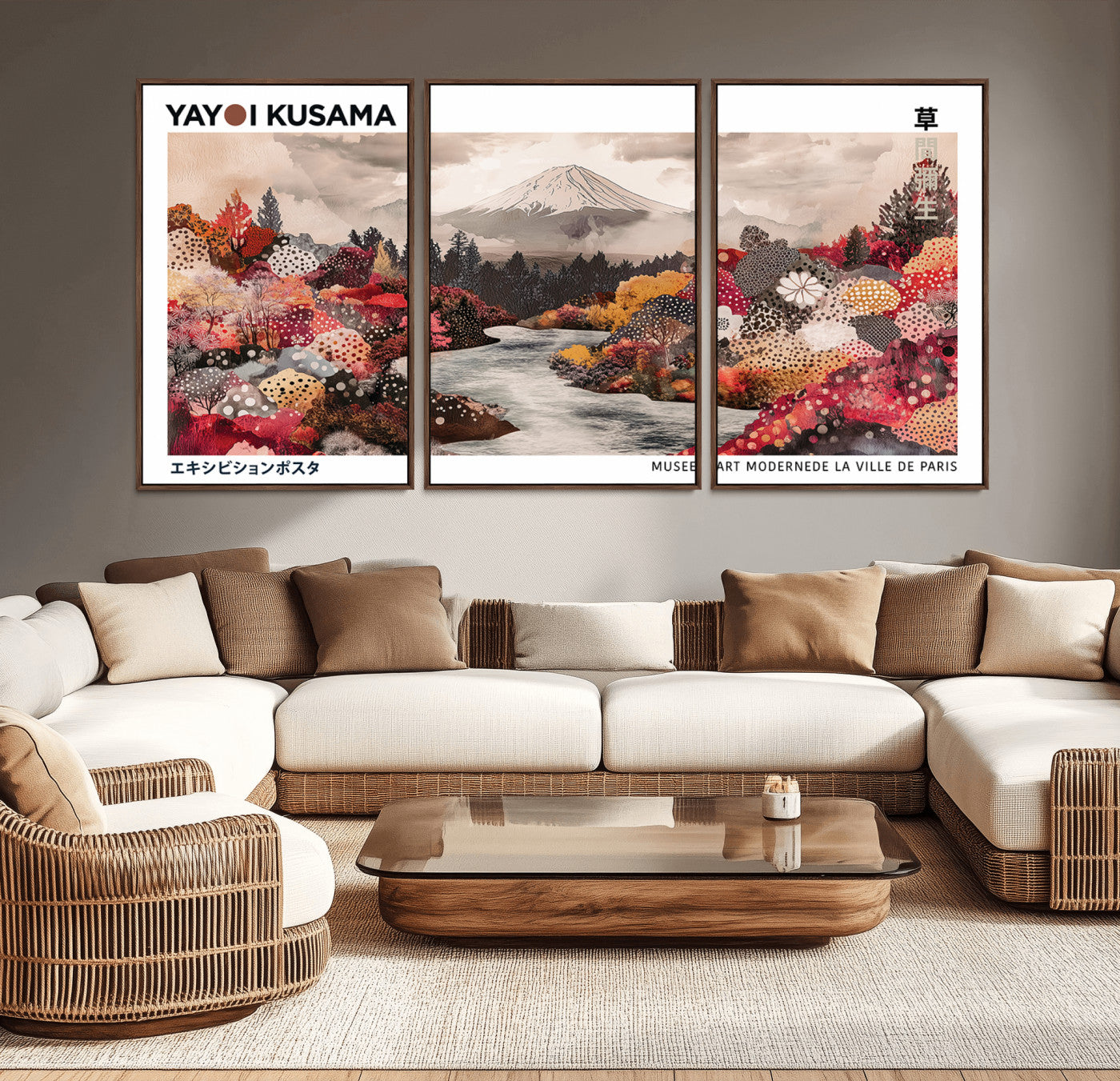32352074-MGV-CV-36X24-Japanese Landscape Wall Art – Mount Fuji River Canvas Print, Modern Asian Inspired Nature Decor for Living Room, Bedroom, Office
