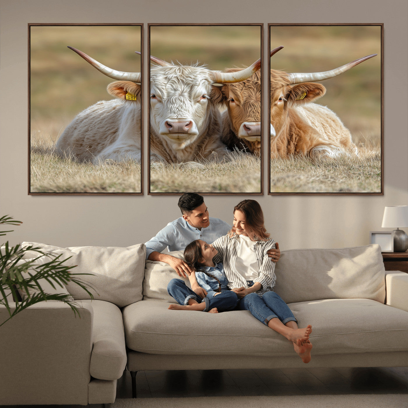 53388593-MGV-FC-60X30-3P_Walnut-Cow Photography Wall Art Canvas Print, Framed Rustic Animal Decor Art Picture Print, Texas Cow Pair Perfect Western Farmhouse