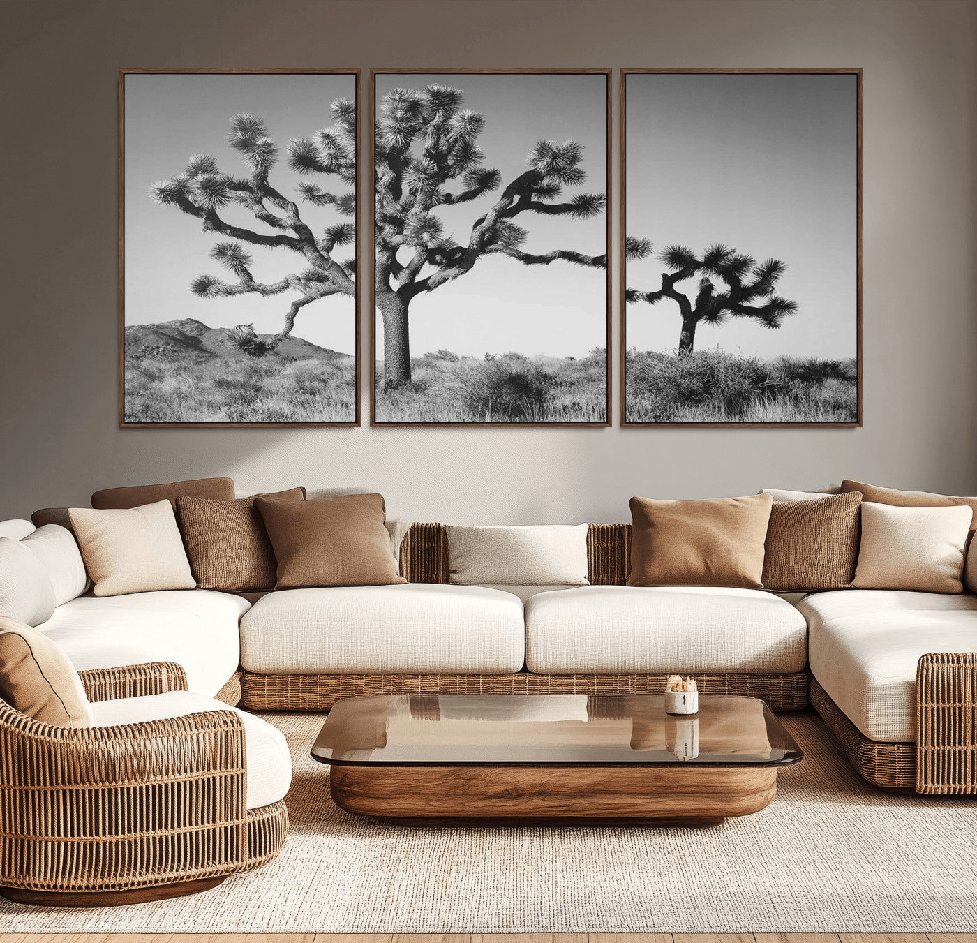 93692513-MGV-CV-36X24-Joshua Tree Wall Art Canvas Print, Framed Monochrome Desert Art Picture Print, Minimalist Nature Scene Perfect Southwestern