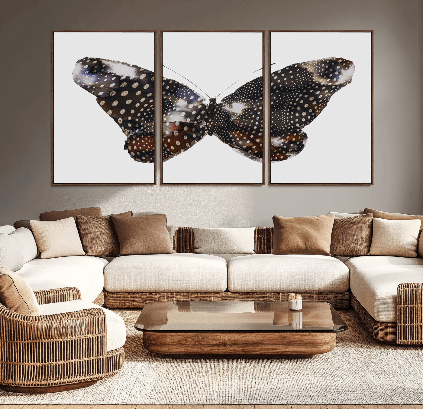 99831147-MGV-CV-36X24-Spotted Butterfly Wall Art Canvas Print, Framed Neutral Insect Theme Art Picture Print, Earthy Wing Pattern Perfect Modern Rustic
