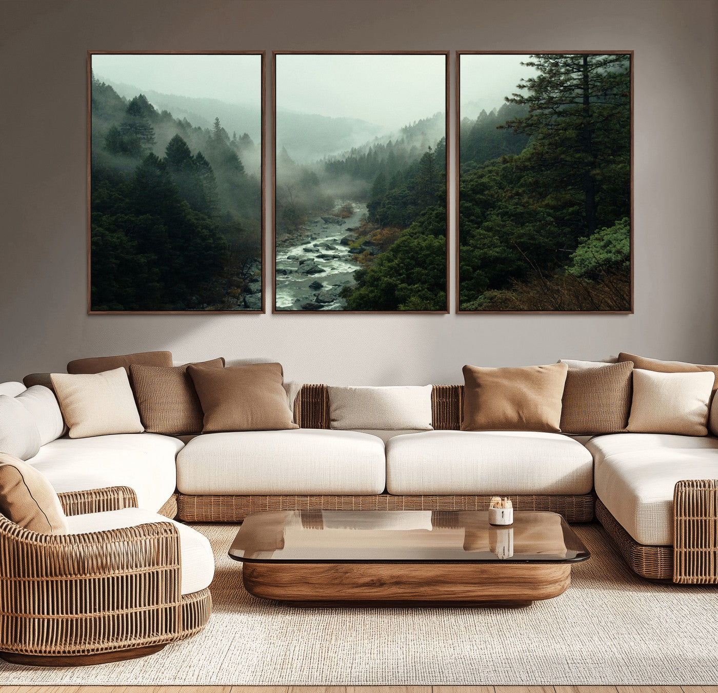 48497565-MGV-CV-36X24-Misty Forest Wall Art Canvas Print, Framed Foggy River Art Picture Print, Moody Landscape Perfect Moody Wilderness Decor Artwork