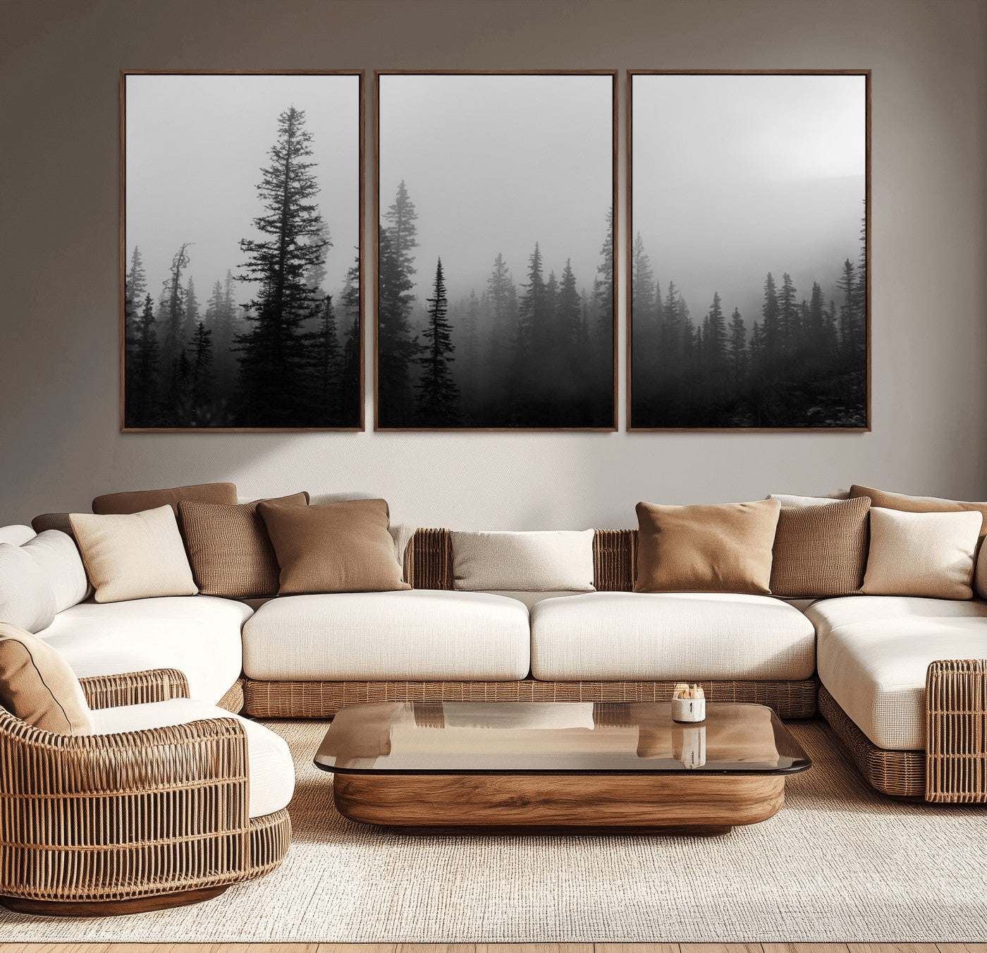 73138900-MGV-CV-36X24-Misty Pines Wall Art Canvas Print, Framed Woodland Photography Art Picture Print, Minimalist Decor Perfect Modern Rustic Decor