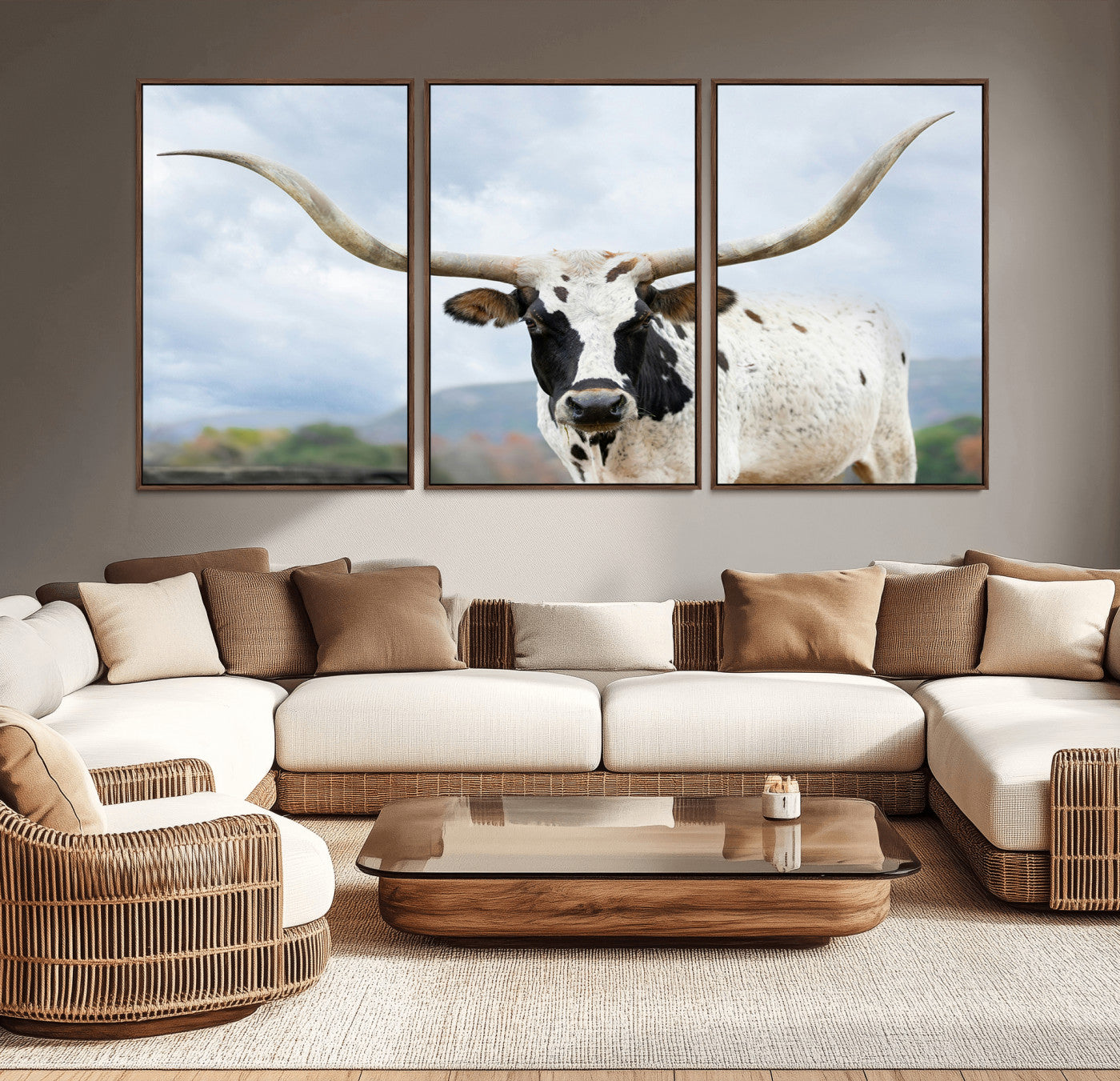 63592811-MGV-CV-36X24-Texas Longhorn Wall Art Canvas Print, Framed Western Rustic Art Picture Print, Farmhouse Decor Perfect Rustic Farmhouse Decor