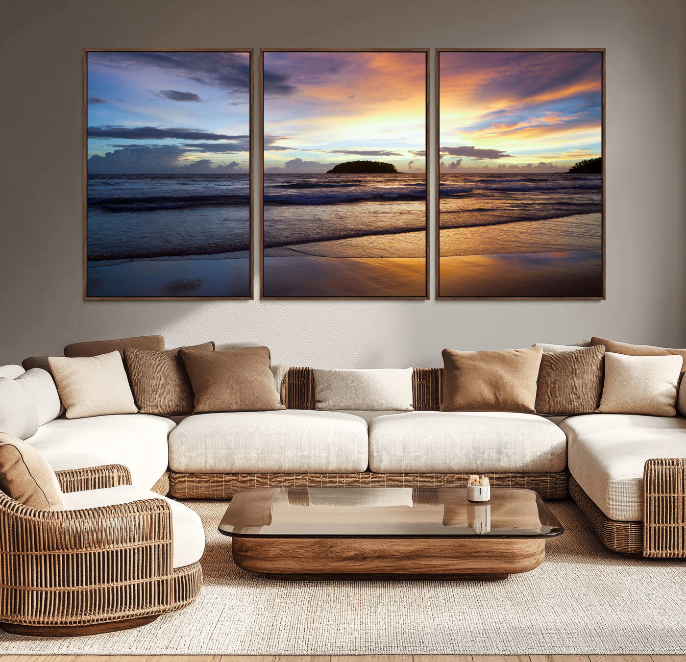 36714356-MGV-CV-36X24-Beach Sunset Wall Art Canvas Print, Framed Ocean Waves Art Picture Print, Tropical Seascape Perfect Coastal Serenity Decor Artwork