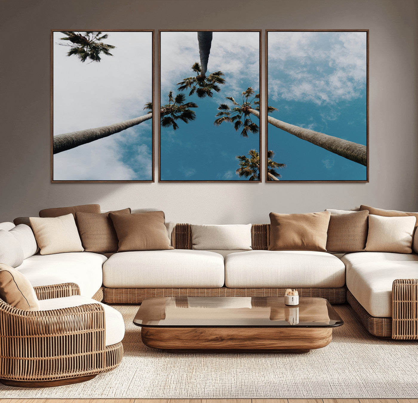 45236398-MGV-CV-36X24-Tropical Palm Trees Wall Art Canvas Print, Framed California Sky Art Picture Print, Minimalist Nature Perfect Coastal Minimalist