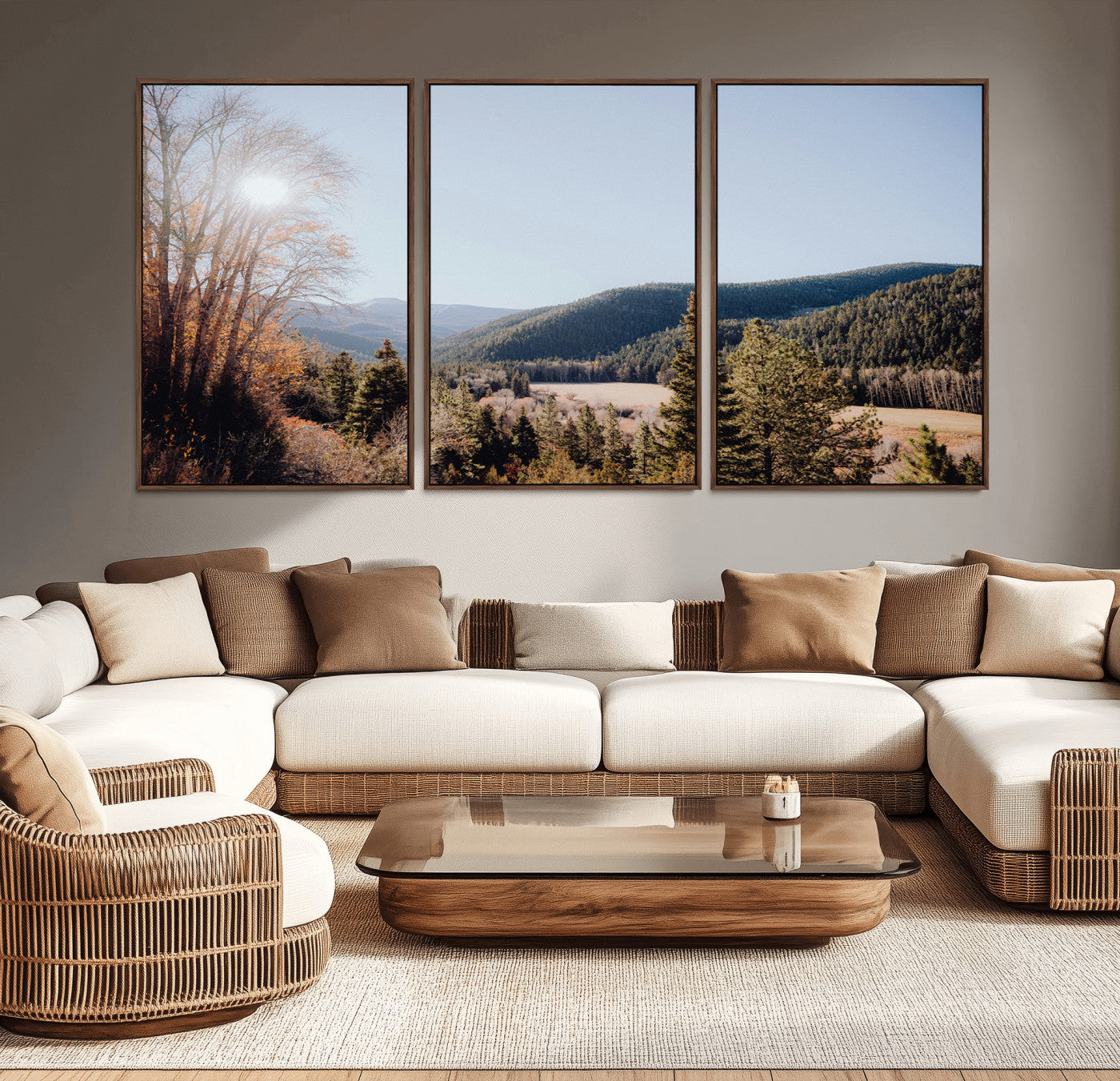 52941305-MGV-CV-36X24-Rustic Landscape Wall Art Canvas Print, Framed Serene Valley Art Picture Print, Pine Tree Horizon Perfect Rustic Cabin Decor