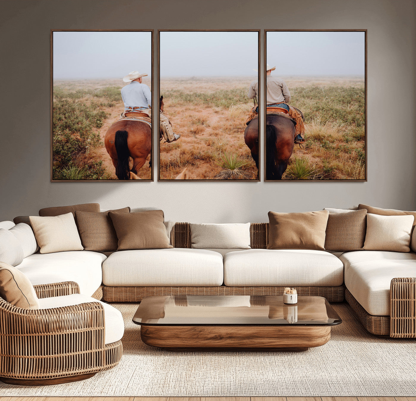 54943176-MGV-CV-36X24-Cowboy Wall Art Wall Art Canvas Print, Framed Western Canvas Art Picture Print, Rustic Ranch Scene Perfect Rustic Western Decor