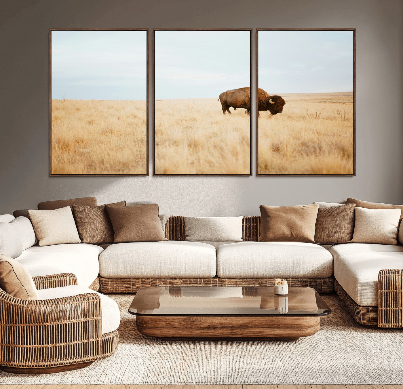 61392510-MGV-CV-36X24-Buffalo Wall Art Wall Art Canvas Print, Framed Western Wildlife Decor Art Picture Print, Rustic Farmhouse Art Perfect Rustic