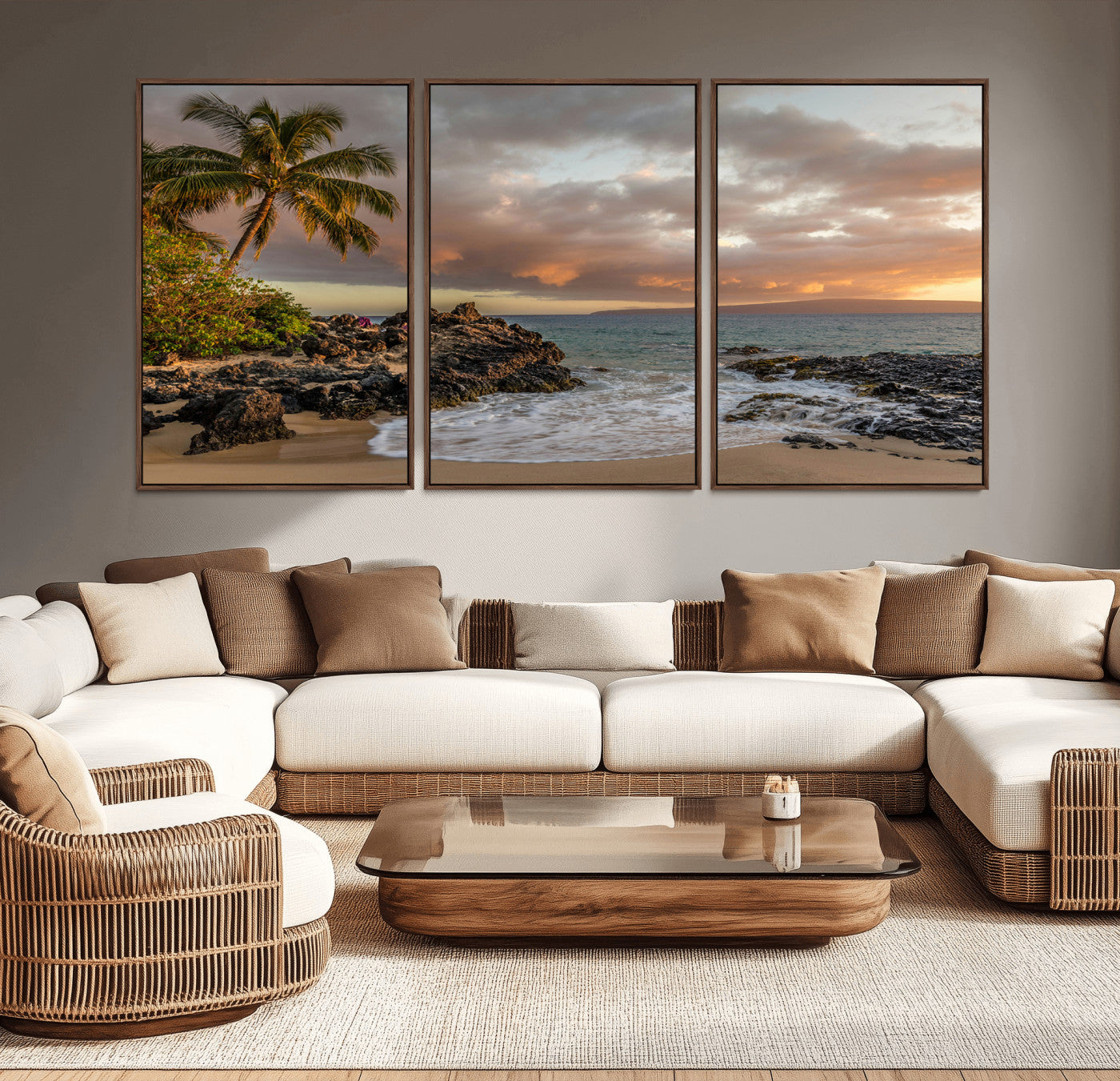 55108220-MGV-CV-36X24-Tropical Beach Wall Art Canvas Print, Framed Hawaiian Sunset Art Picture Print, Ocean Waves Perfect Coastal Tropical Decor Artwork