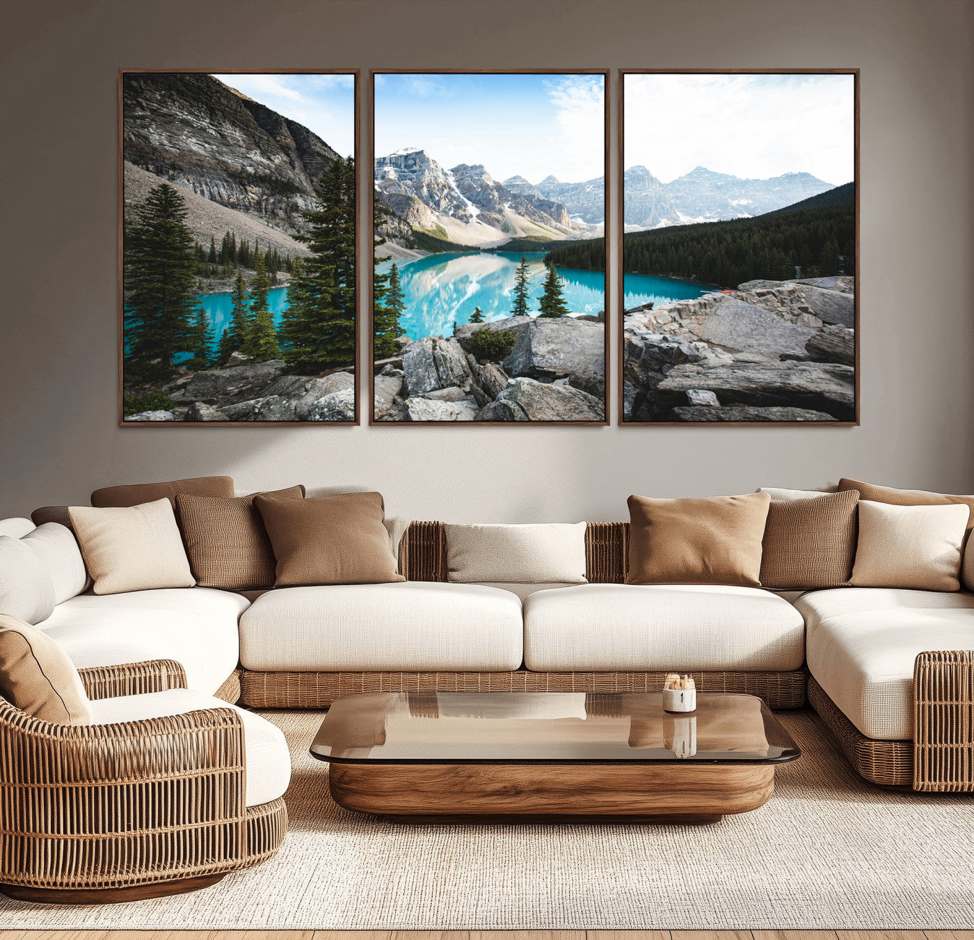 98014896-MGV-CV-36X24-Canadian Rockies Wall Art Canvas Print, Framed Mountain Landscape Art Picture Print, Turquoise Water Perfect Scandinavian
