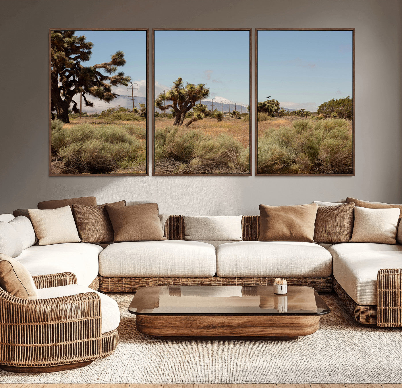 16114018-MGV-CV-36X24-Joshua Tree Wall Art Canvas Print, Framed Desert Landscape Art Picture Print, Mountain Horizon Perfect Southwestern Boho Decor