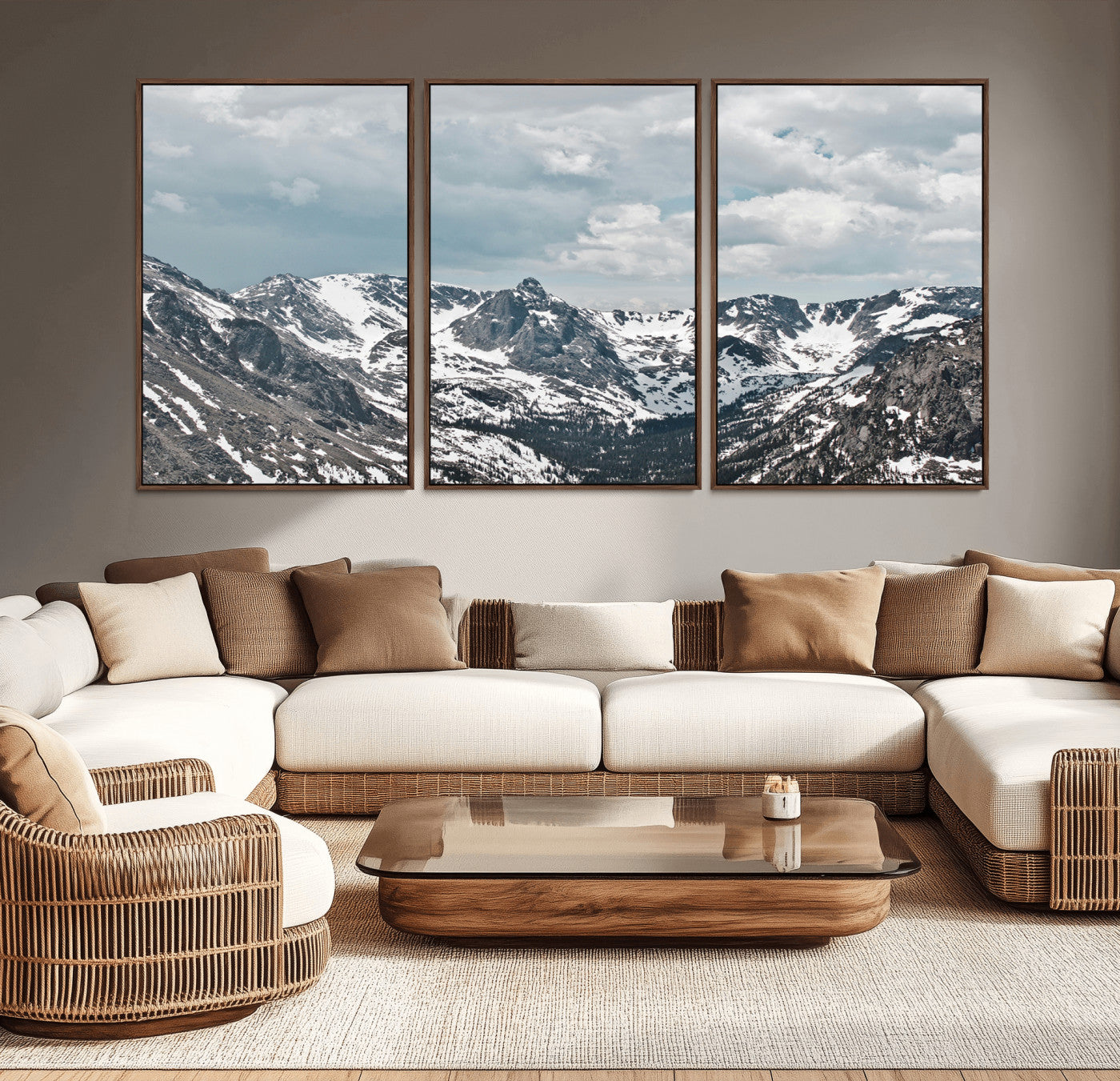 94074619-MGV-CV-36X24-Snowy Peaks Wall Art Canvas Print, Framed Alpine Wilderness Art Picture Print, Mountain Escape Perfect Winter Serenity Decor