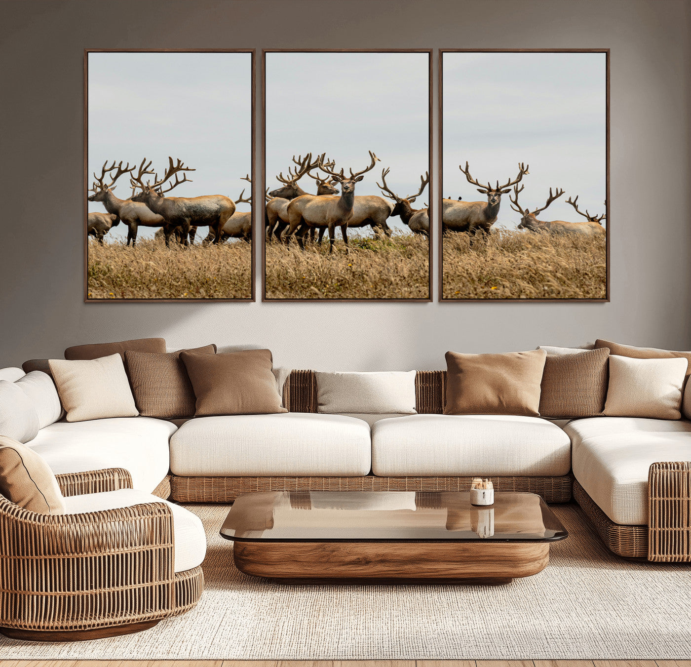 42170220-MGV-CV-36X24-Elk Herd Wall Art Canvas Print, Framed Wildlife Photography Art Picture Print, Majestic Antlers Perfect Rustic Wildlife Decor