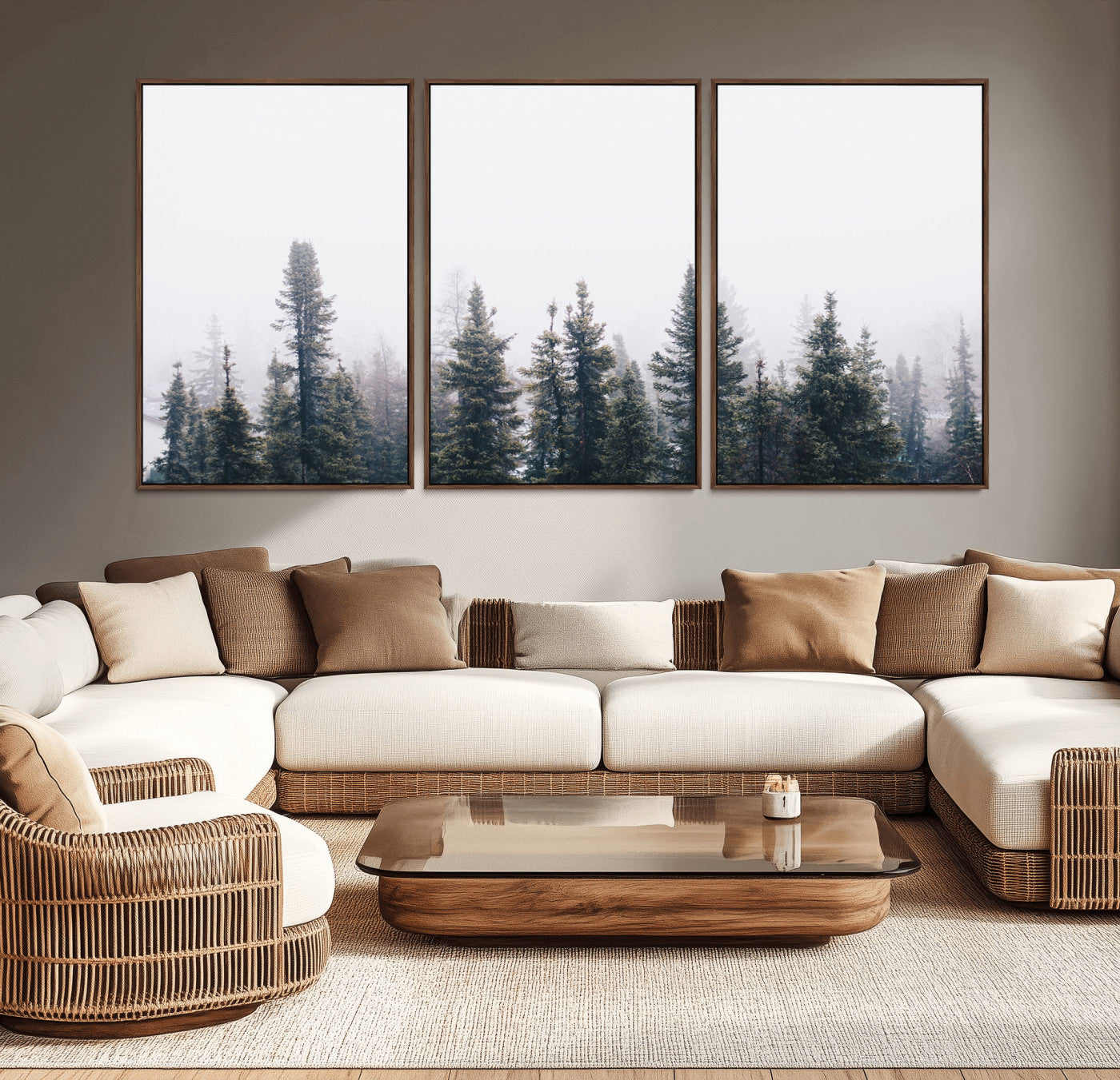 42364796-MGV-CV-36X24-Foggy Forest Wall Art Canvas Print, Framed Misty Pines Art Picture Print, Moody Woodland Perfect Scandinavian Minimalist Decor