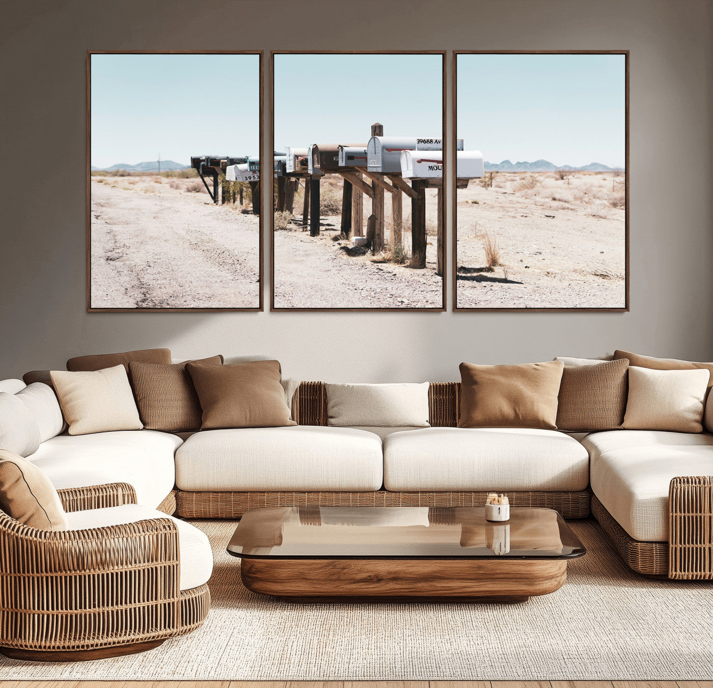 54616109-MGV-CV-36X24-Desert Mailboxes Wall Art – Rustic Rural Roadside Photography Canvas Print, American Southwest Landscape Home Decor for Living