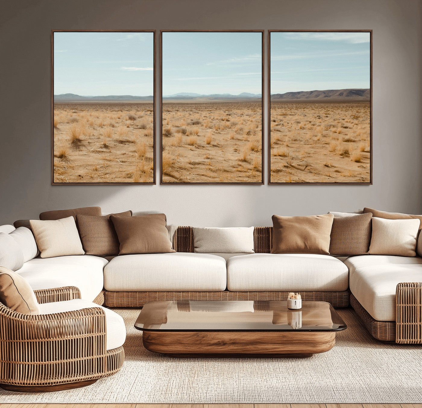 55918919-MGV-CV-36X24-Desert Landscape Wall Art – Golden Grass Plains and Mountain Horizon Canvas Print, Southwest Nature Photography Decor for Living