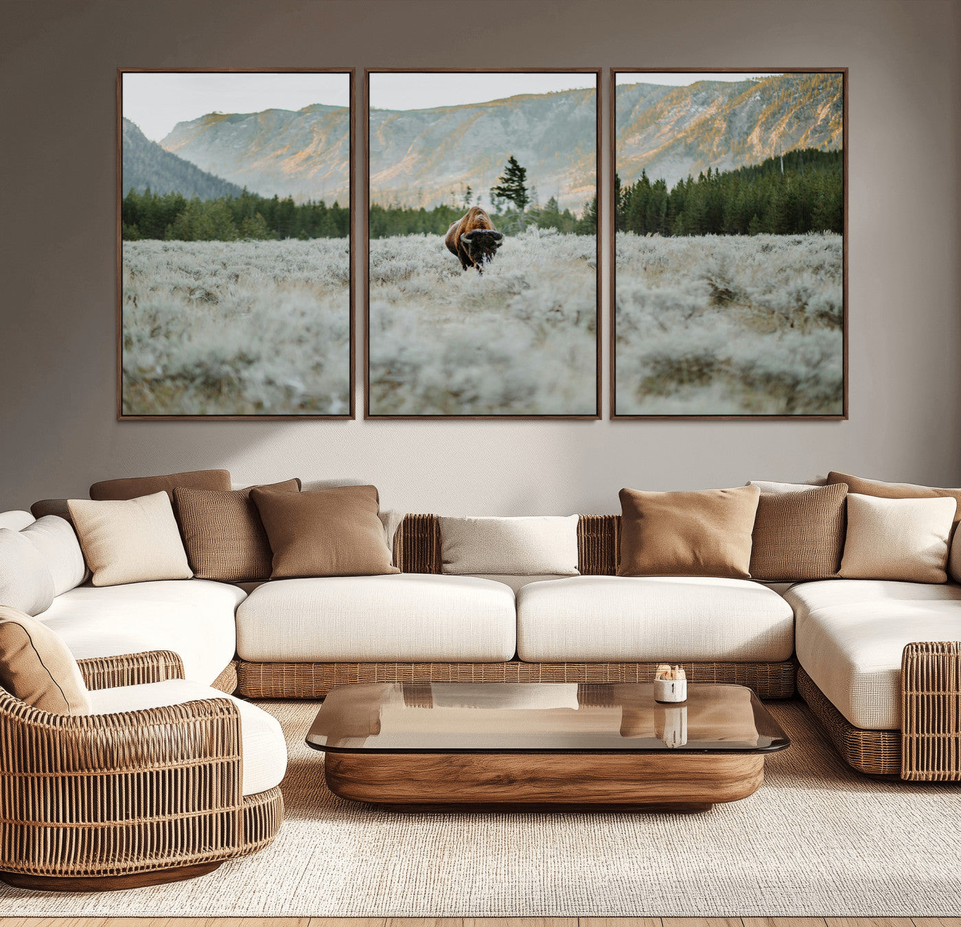 41674074-MGV-CV-36X24-Bison Wall Art – American Buffalo Wildlife Photography Canvas Print, Western Mountain Landscape Artwork Rustic Nature Decor for